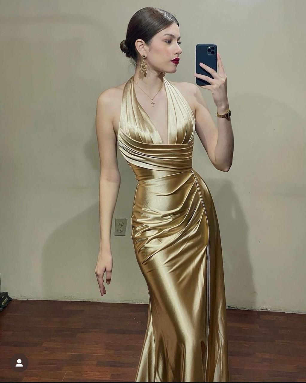 VESTIDO MAXI HALTER SATIN