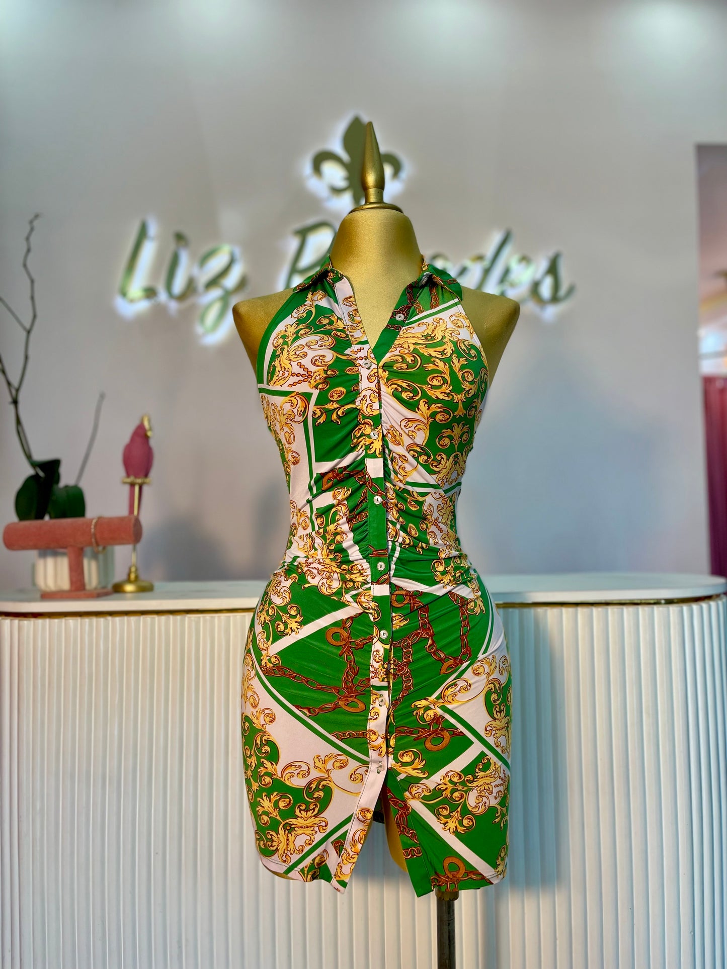 VESTIDO HALTER TIPO VERSACHE