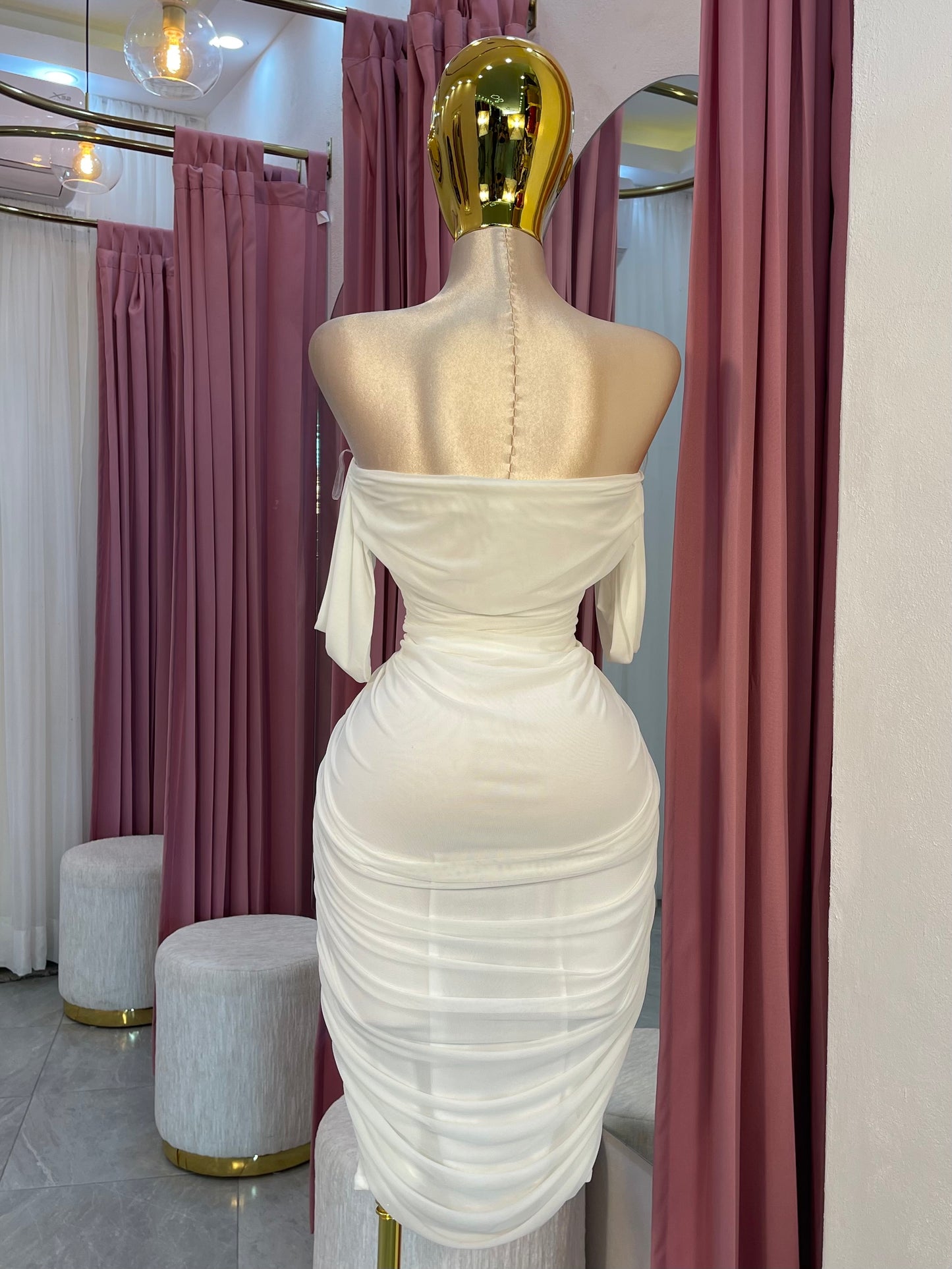 VESTIDO-MIDI MESH CORRUGADO BLANCO