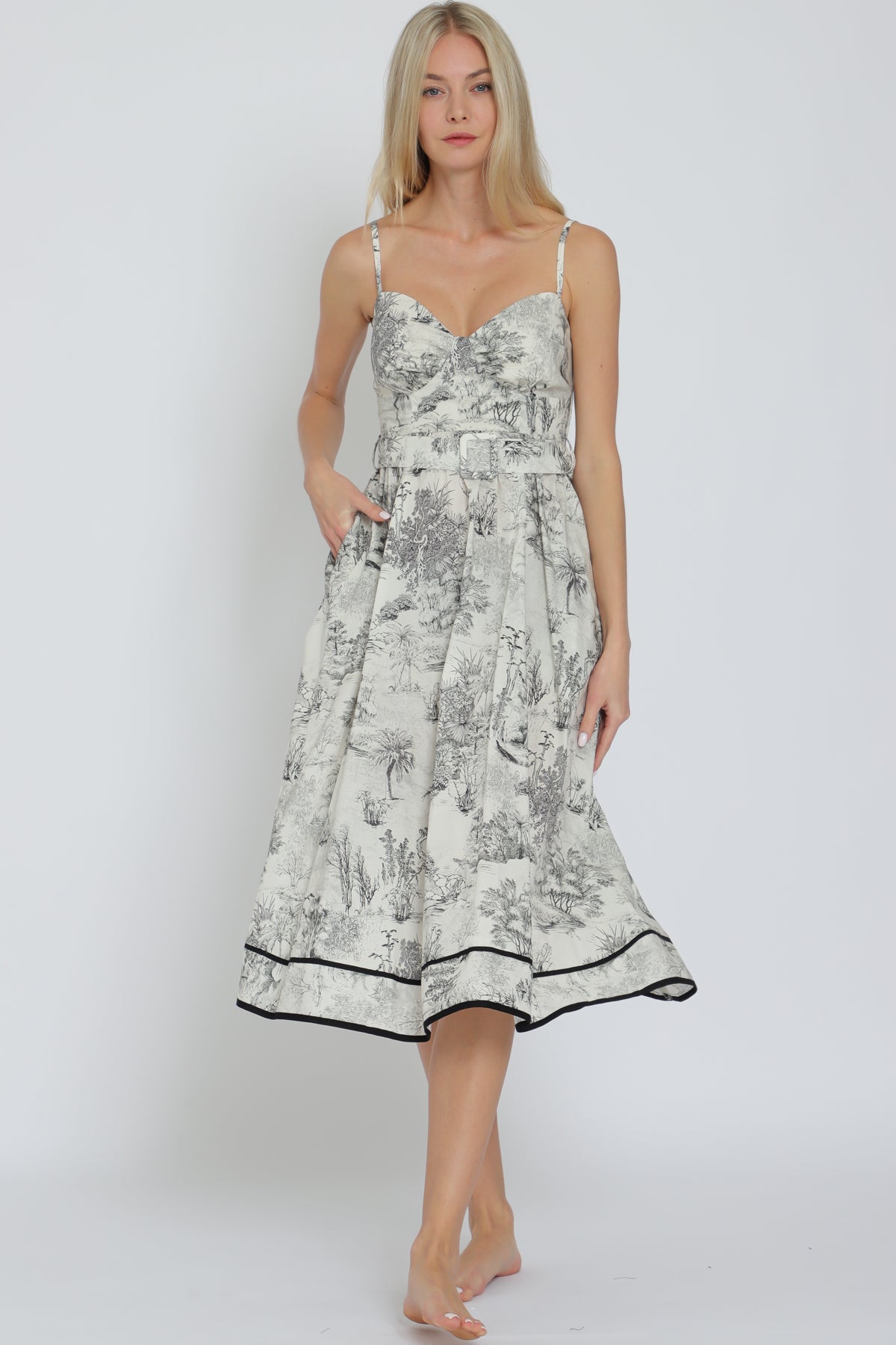 VESTIDO MIDI CORTE A BLANCO EST. FLORES