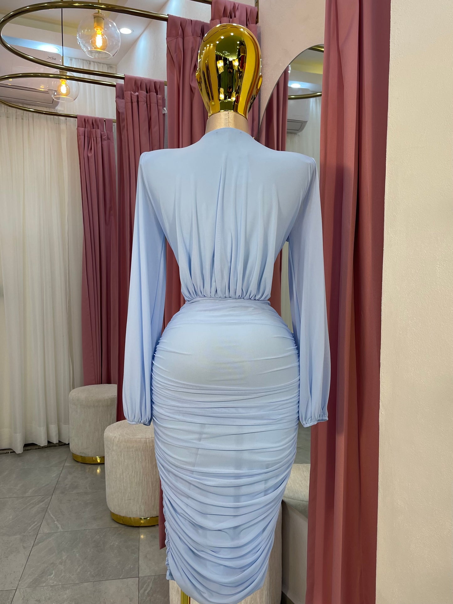 VESTIDO MIDI MESH MANGA CRUZADO