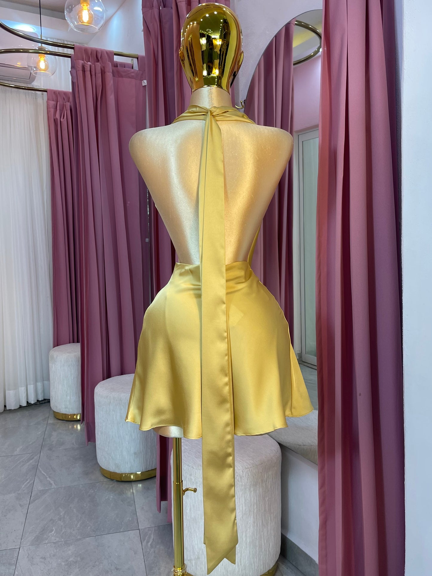 VESTIDO MINI SATIN GOLD