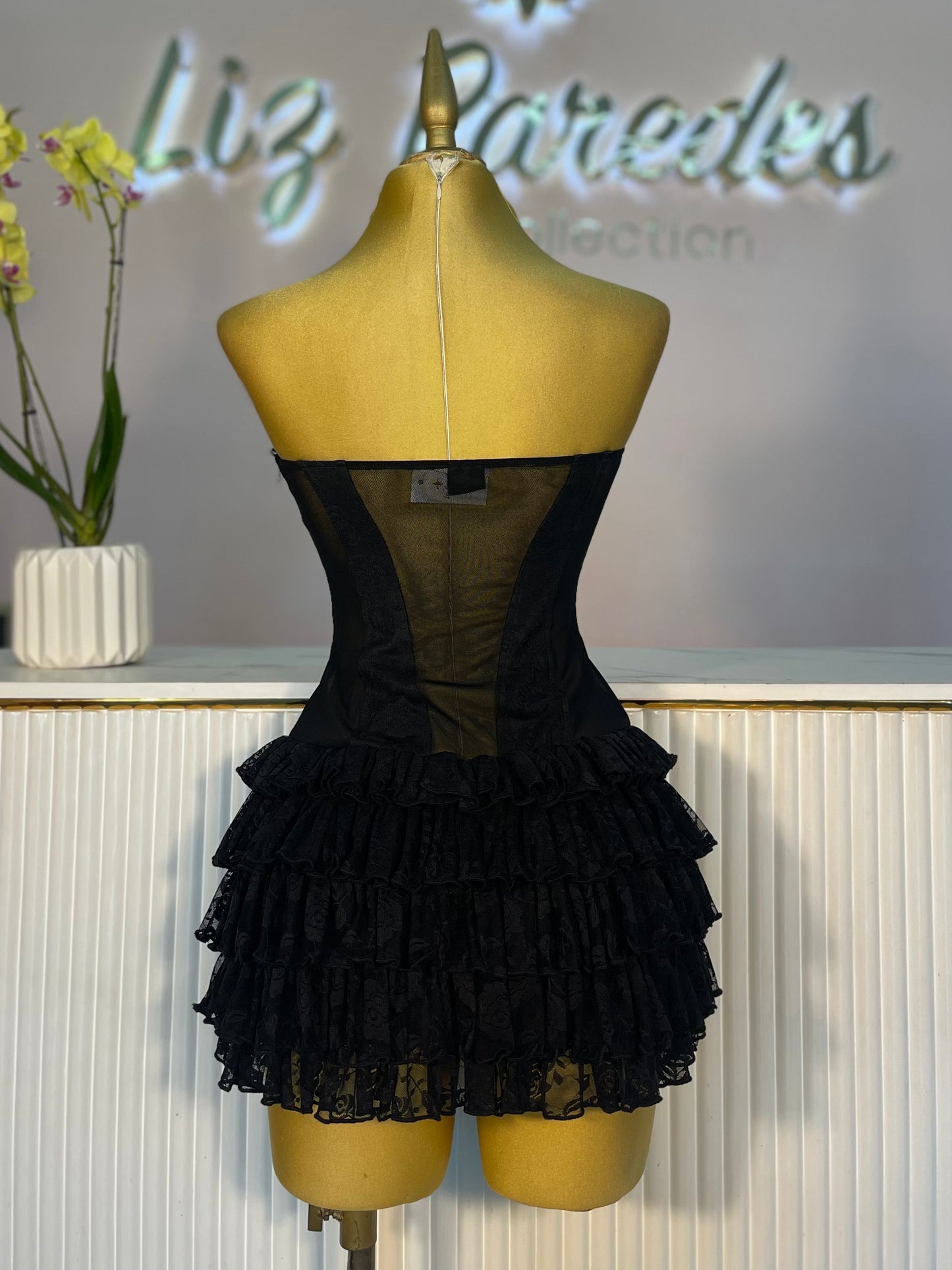 ROMPER CORSET/VOLANTES NEGRO ENCAJE
