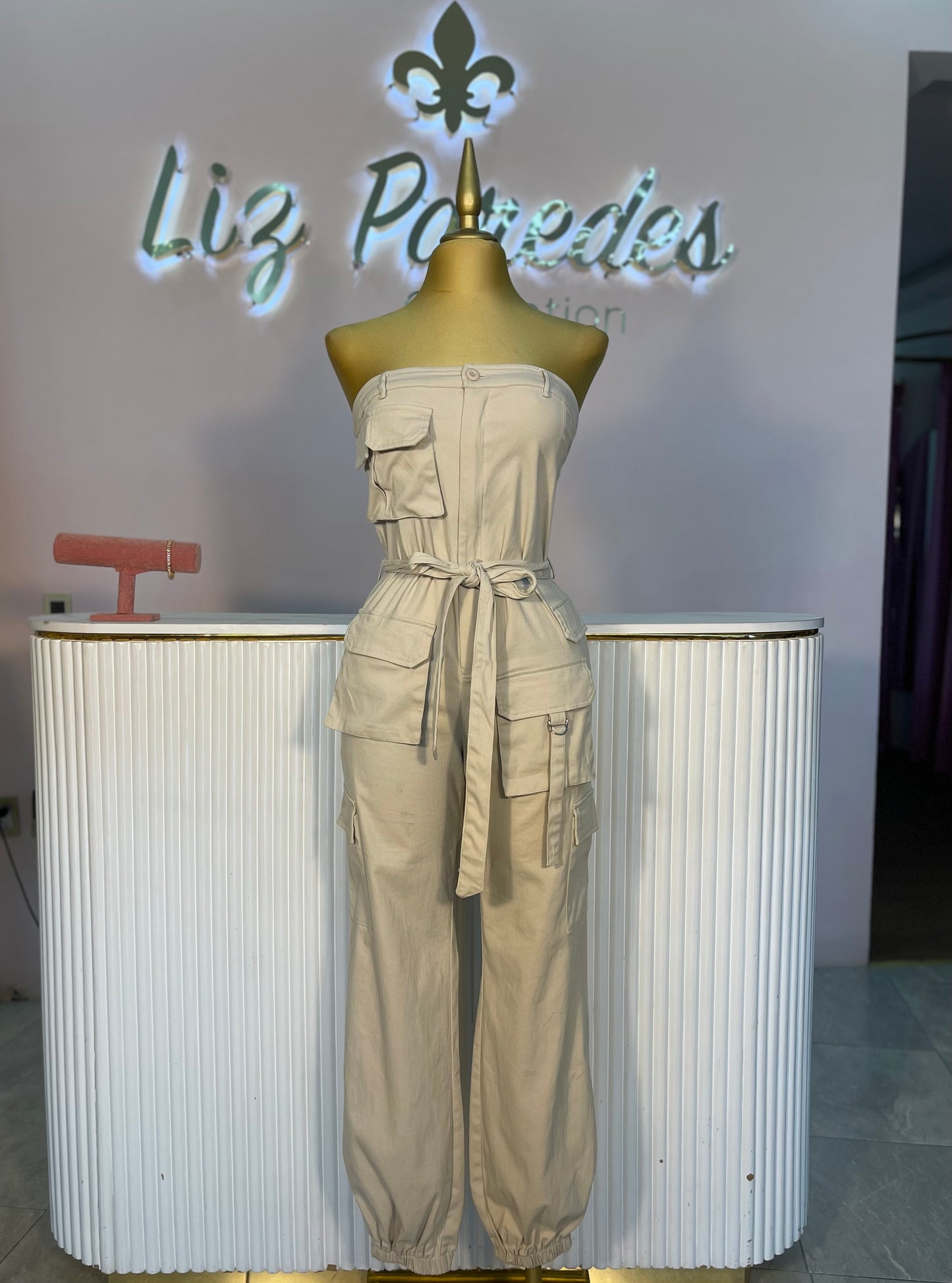 JUMPSUIT CARGO NUDE STRAPLES