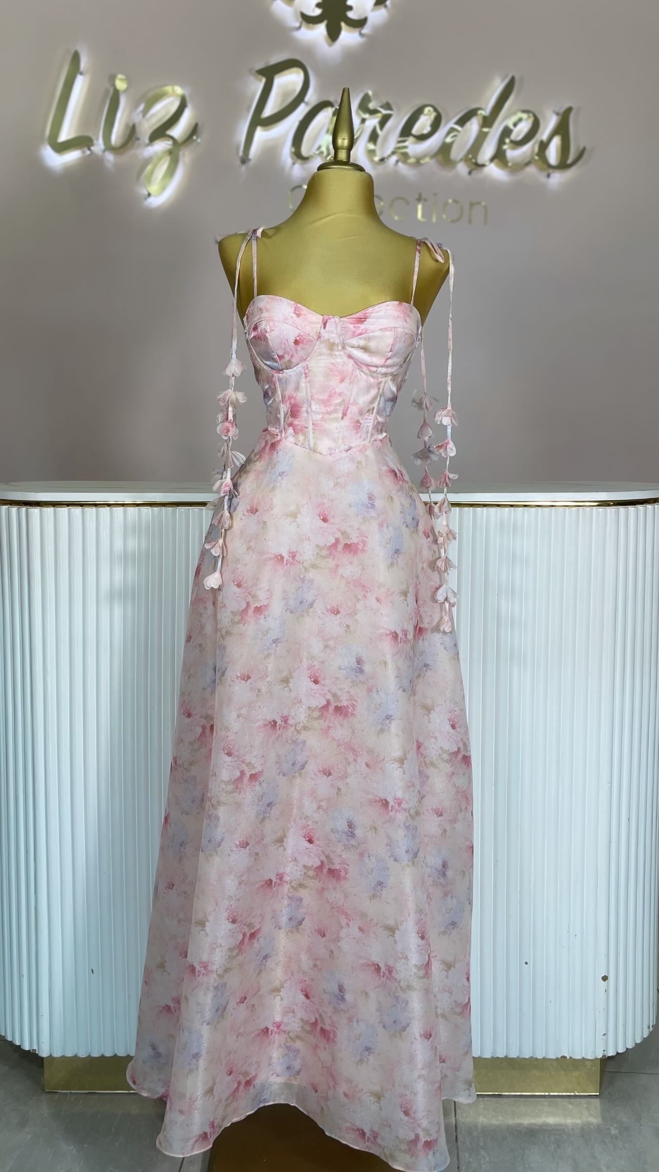 VESTIDO MAXI COPAS/FLOR PINK