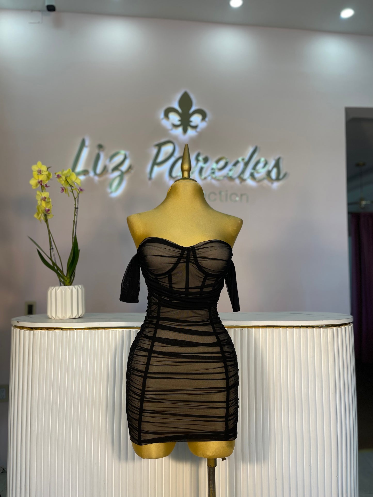 VESTIDO MINI MESH NEGRO COPAS