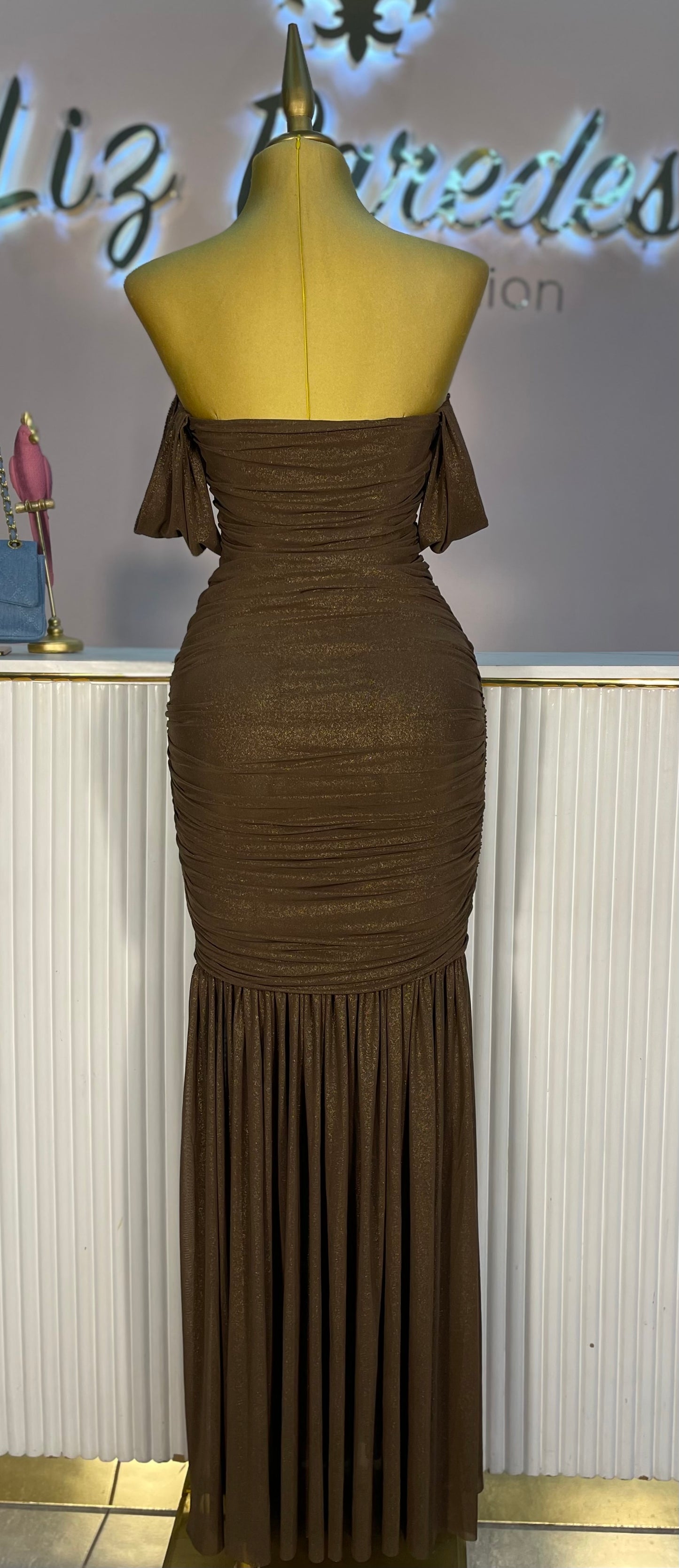 VESTIDO MAXI CORRUGADO OFF SHOULDER