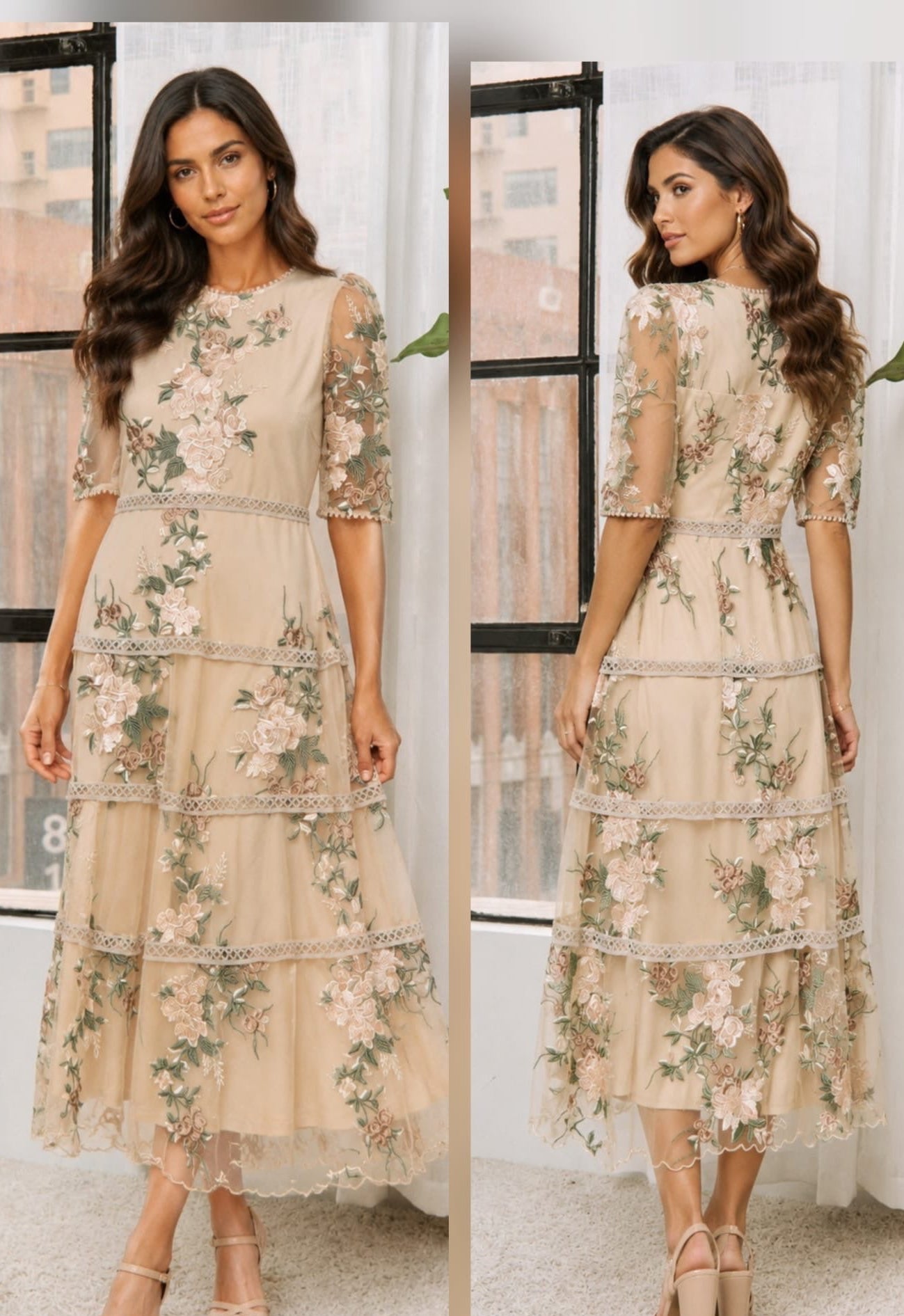 VESTIDO TAUPE/ VERDE