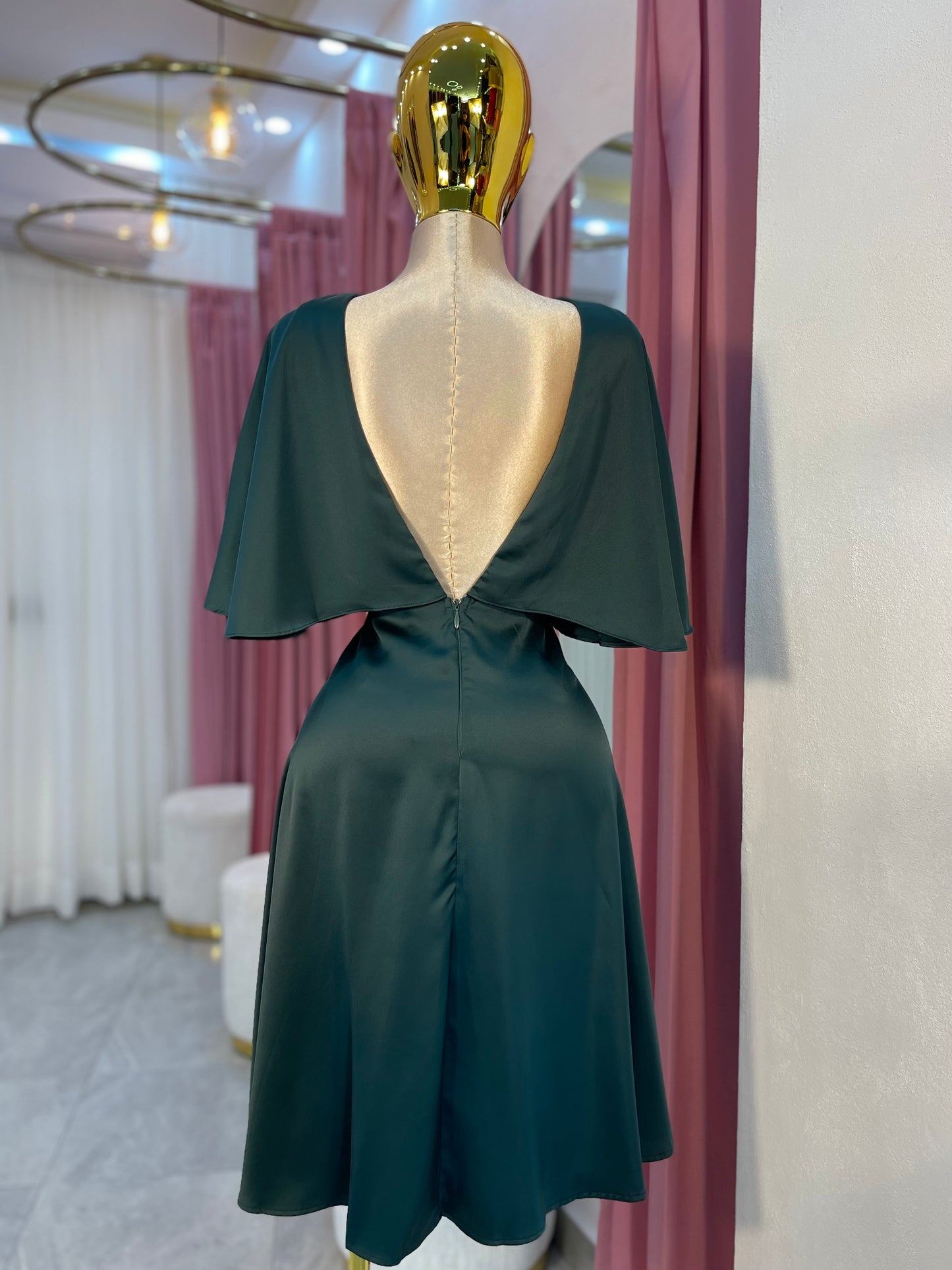 VESTIDO MIDI SATIN MANGA CORTA