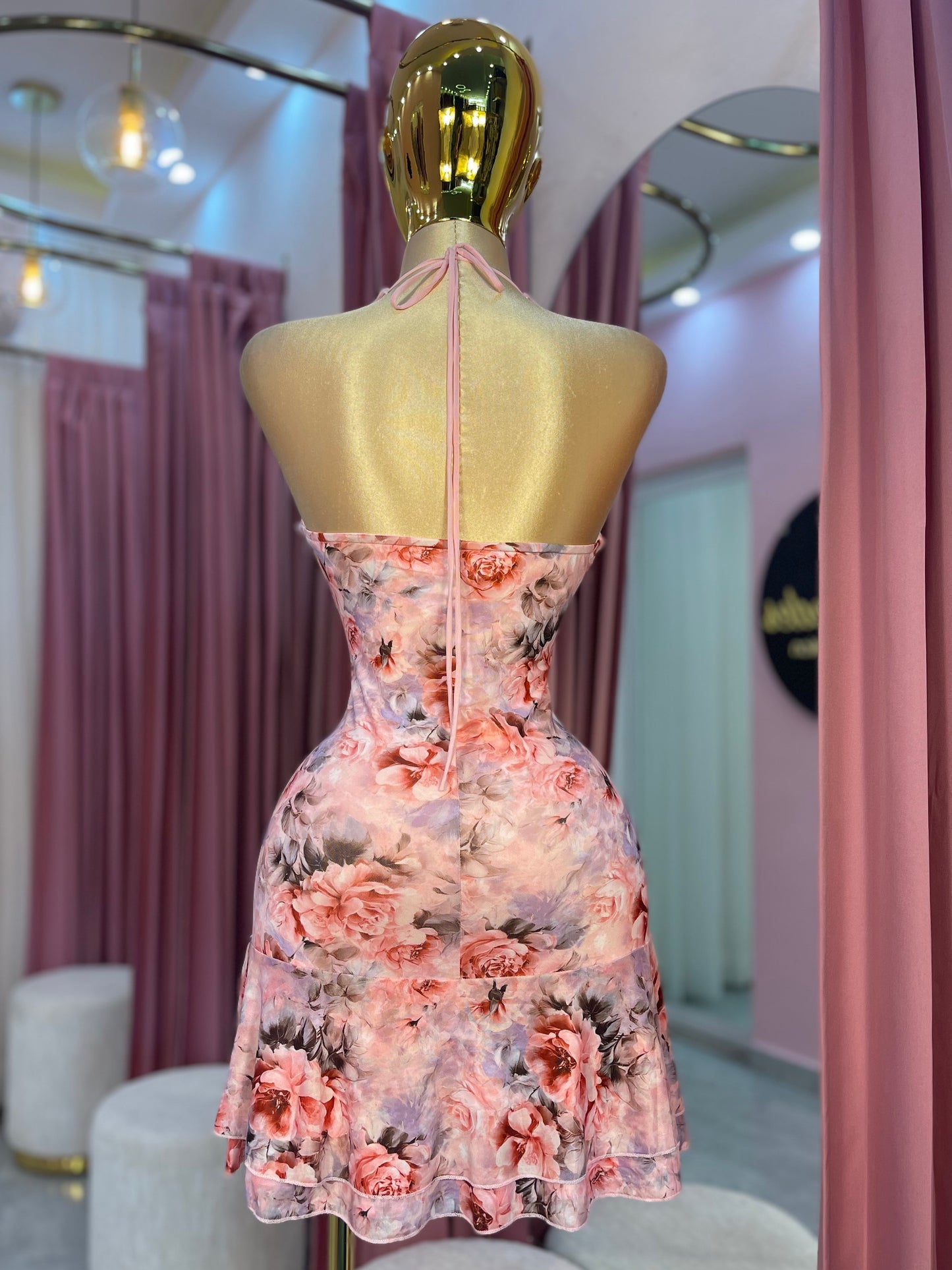 VESTIDO MINI MESH ENCAJE HALTER