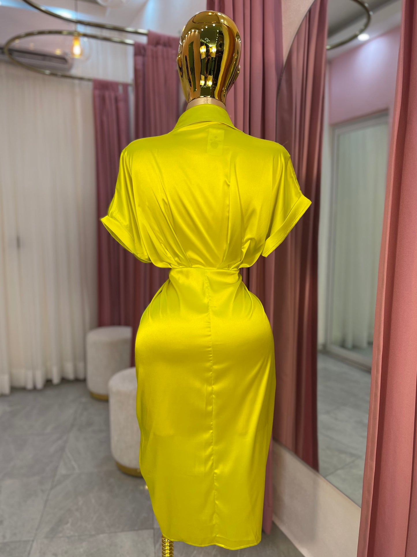 VESTIDO MIDI SATEN AMARILLO