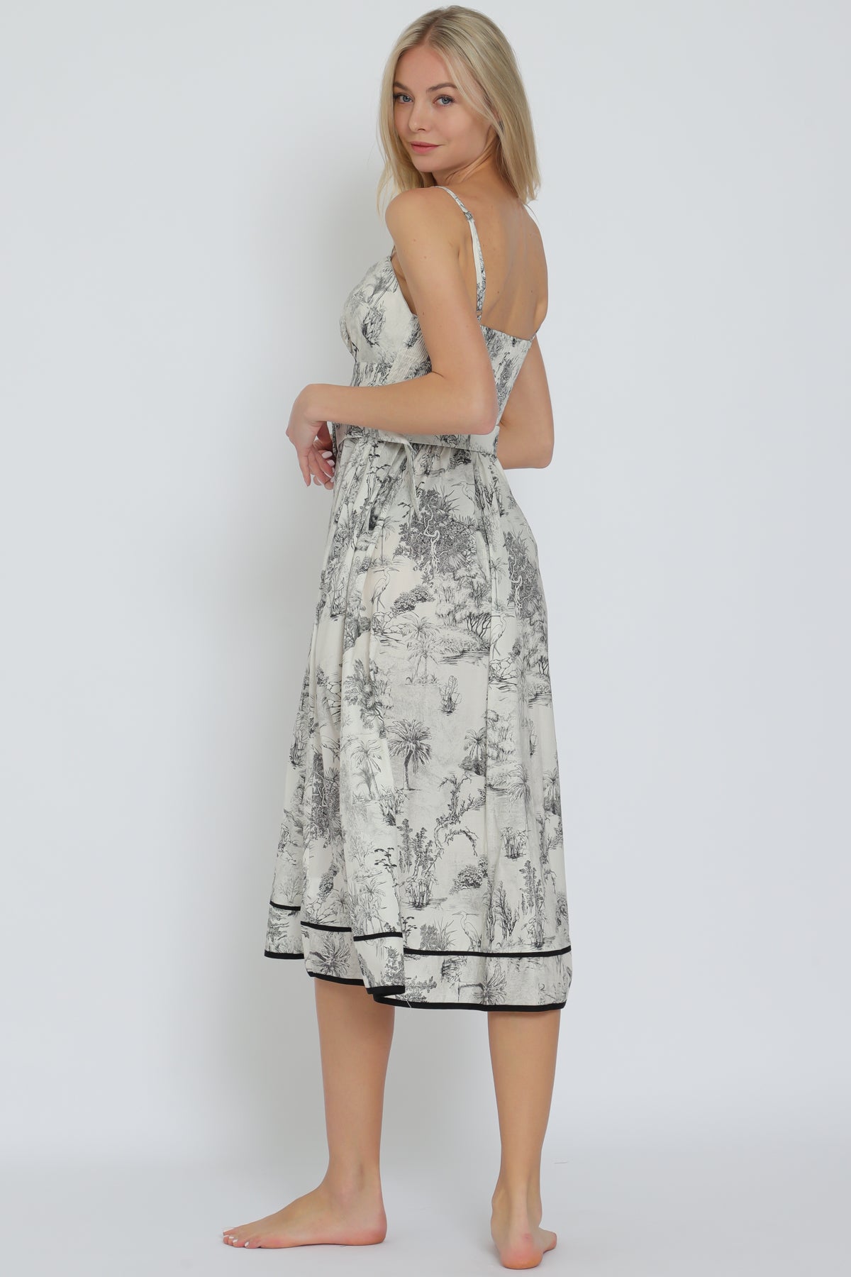 VESTIDO MIDI CORTE A BLANCO EST. FLORES
