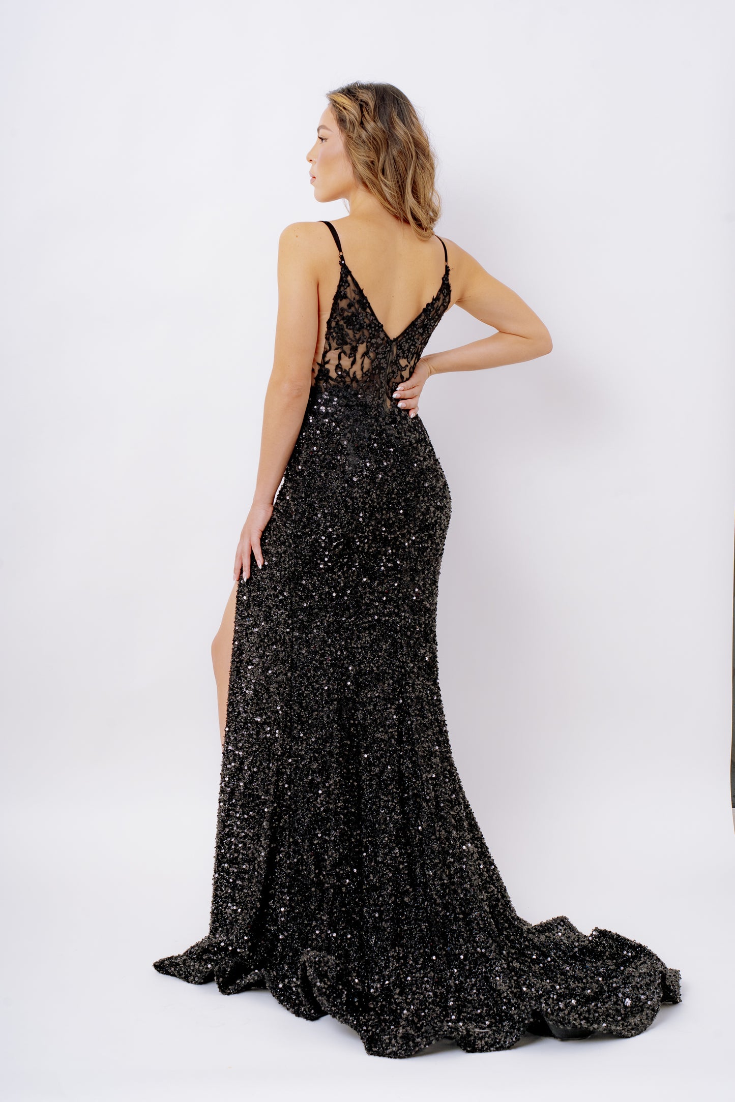 VESTIDO MAXI LENTEJUELA NEGRO