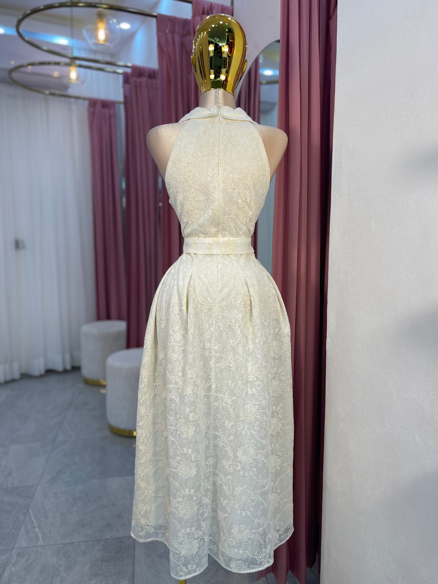 VESTIDO MIDI ENCAJE/ARGOLLA DORADA
