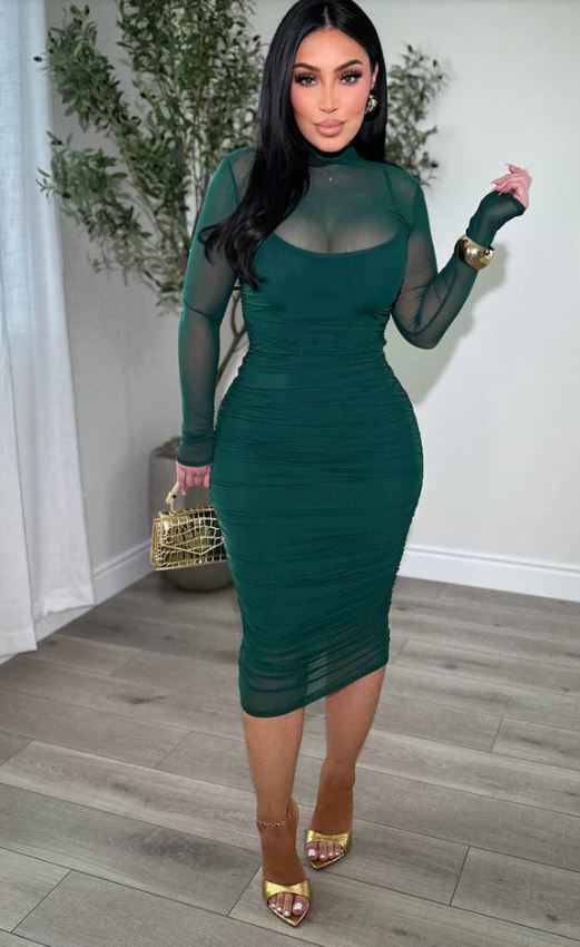 VESTIDO MIDI MESH MANGA LARGA