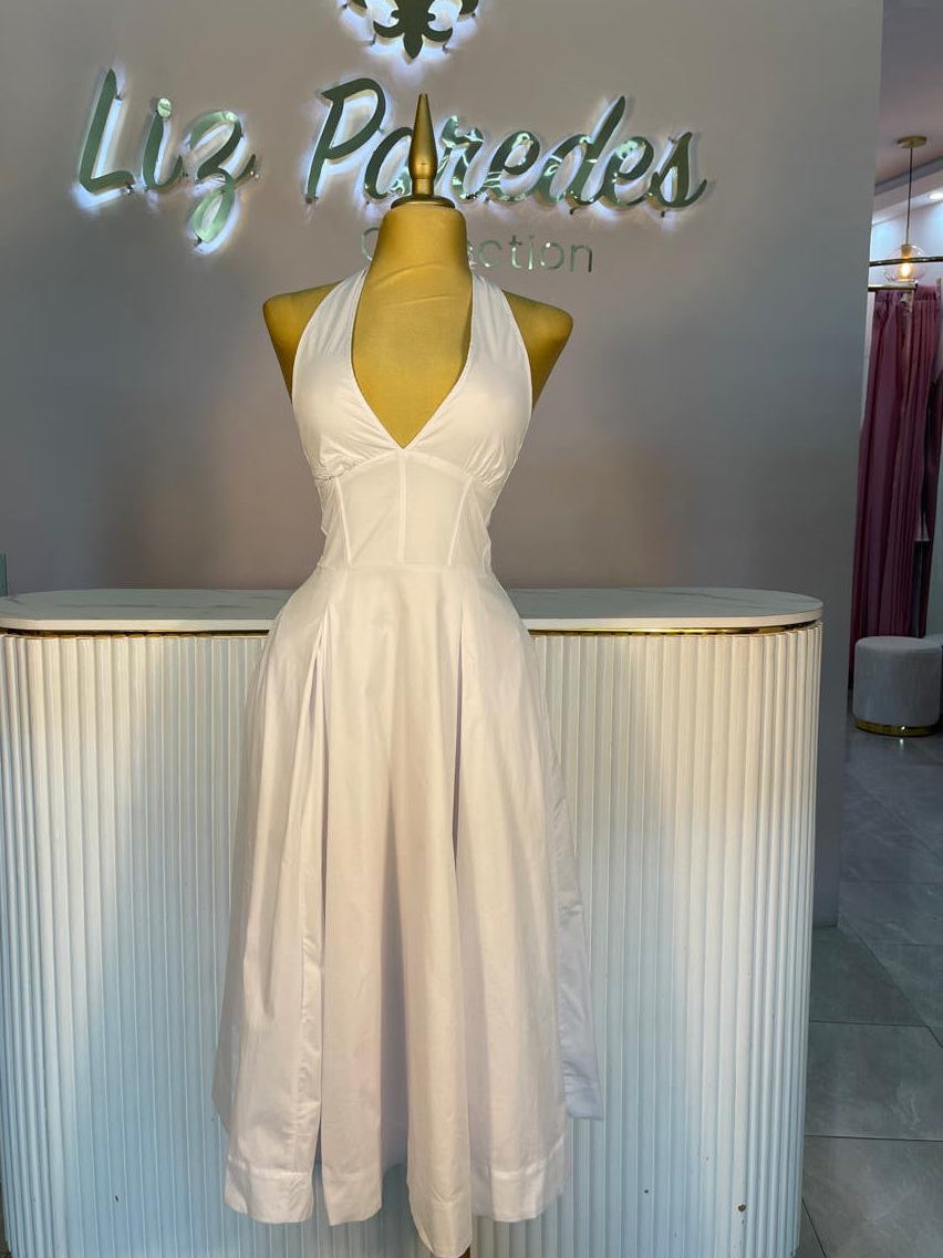 VESTIDO MIDI HALTER BLANCO