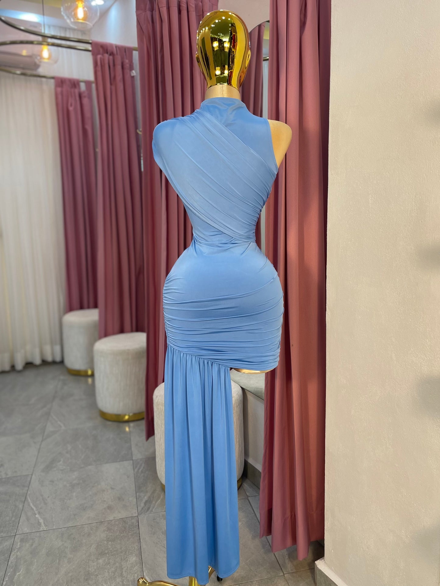 VESTIDO MINI AZUL DRAPEADO