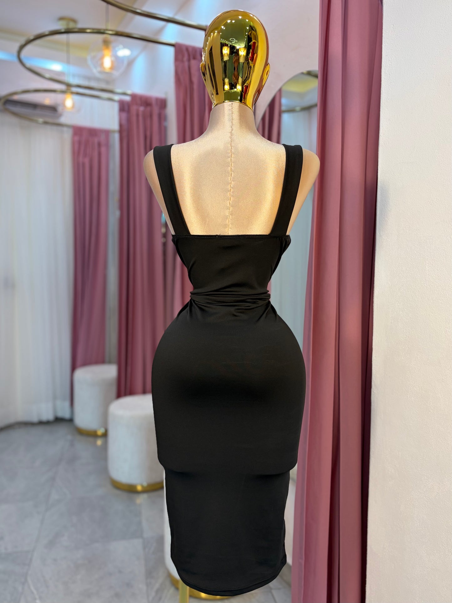 VESTIDO MIDI MESH NEGRO COPAS