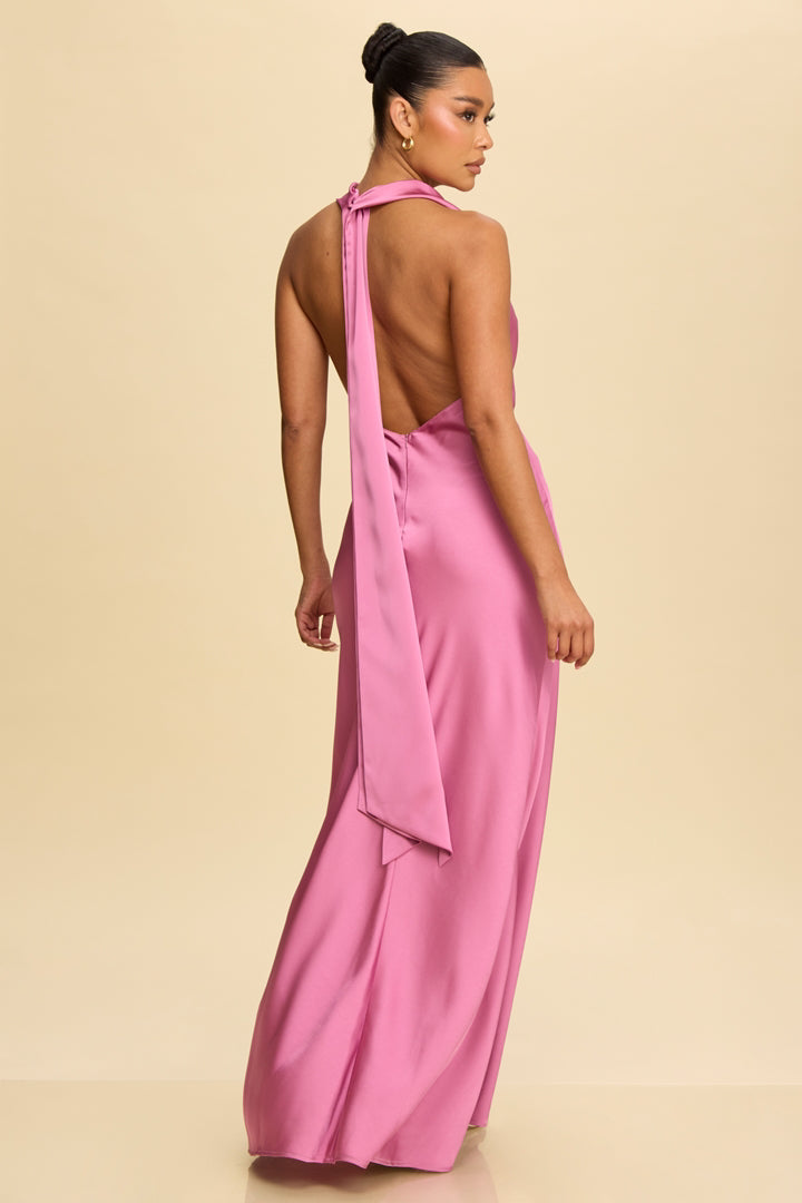 VESTIDO MAXI SATÉN HALTER ESC. ESPALDA