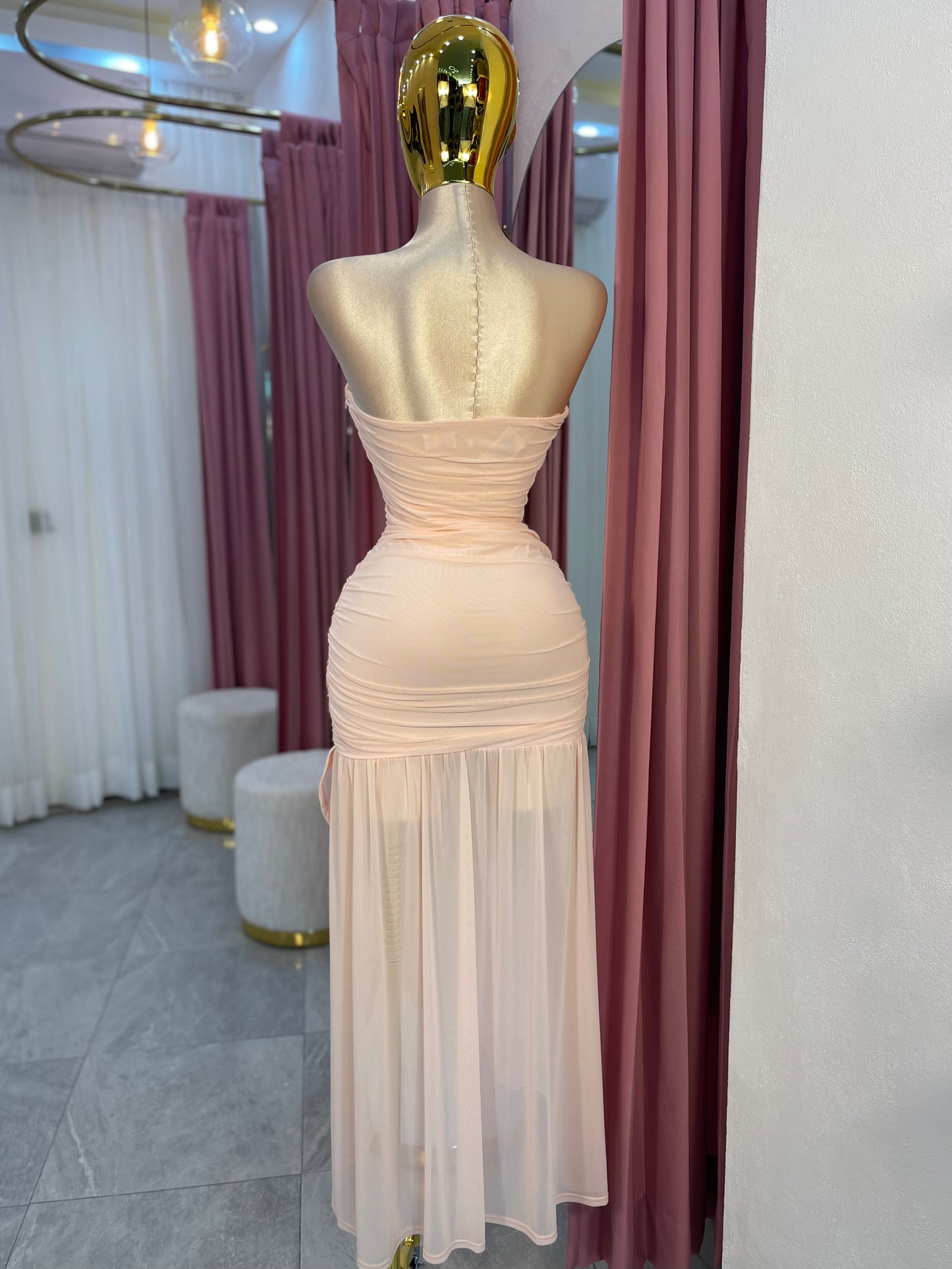 VESTIDO ESTRAPLESS MESH ROSA