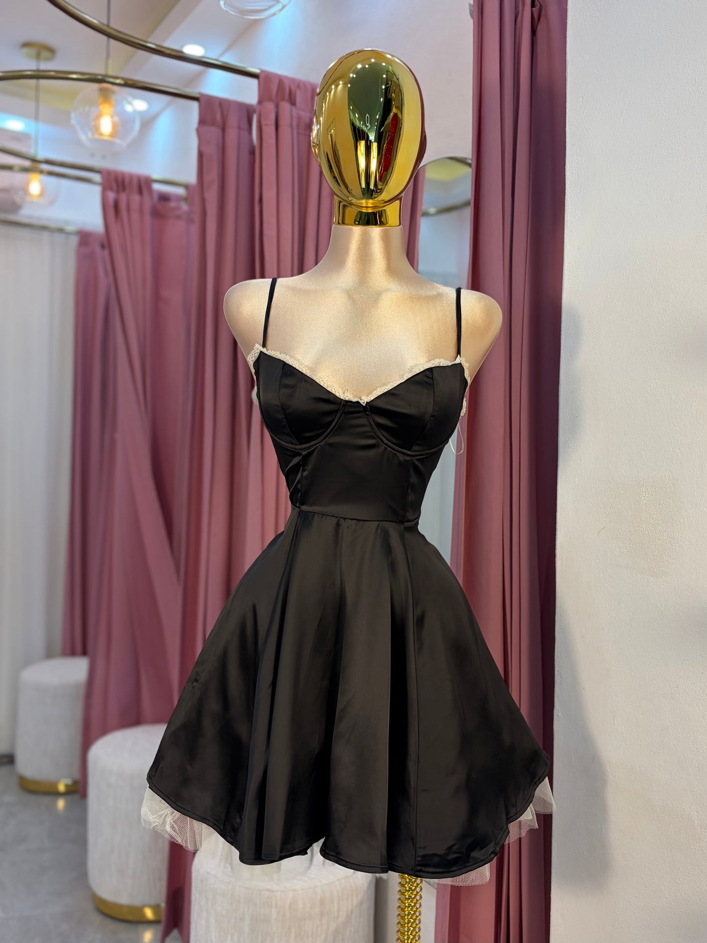 VESTIDO MINI SATÉN/TUL