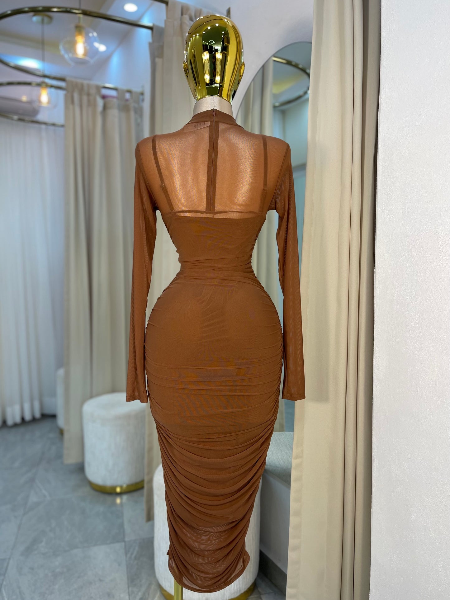 VESTIDO MIDI MESH MANGA LARGA