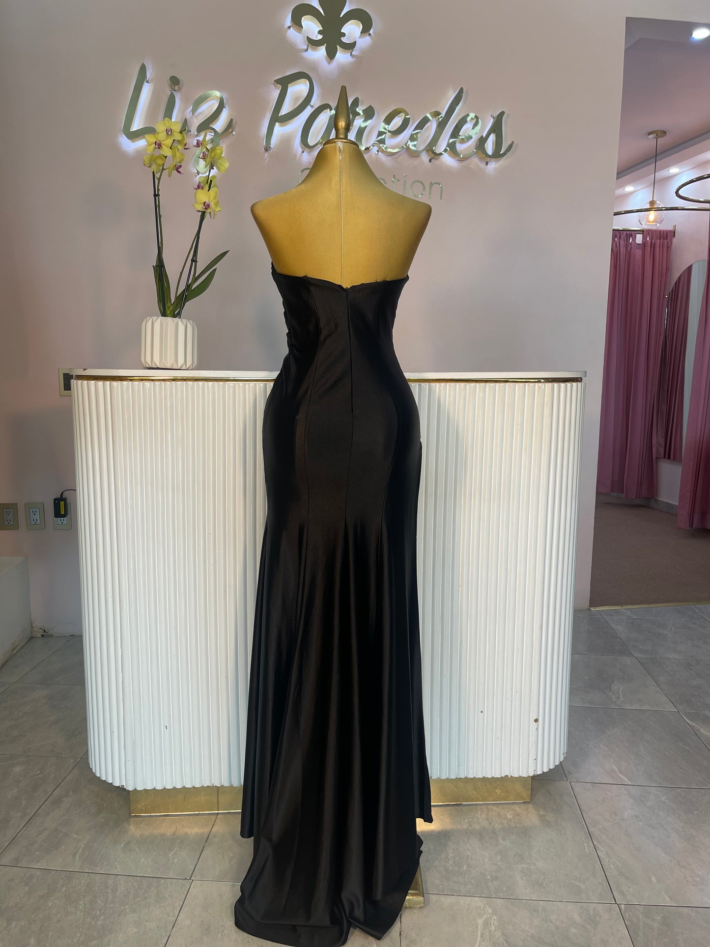 VESTIDO MAXI BLACK CORSET CRISTALES