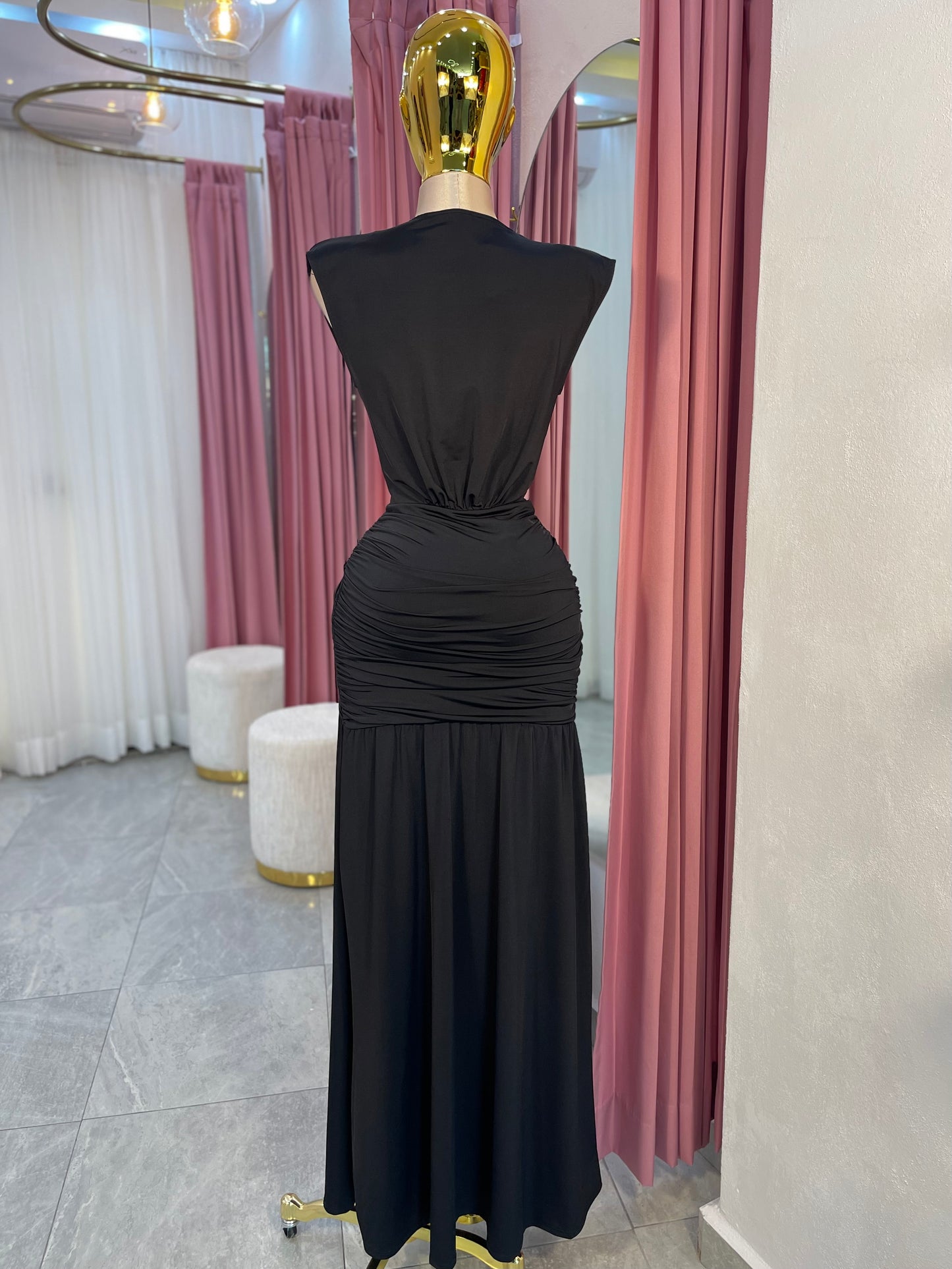 VESTIDO MAXI LICRA HOMBRERAS NEGRO