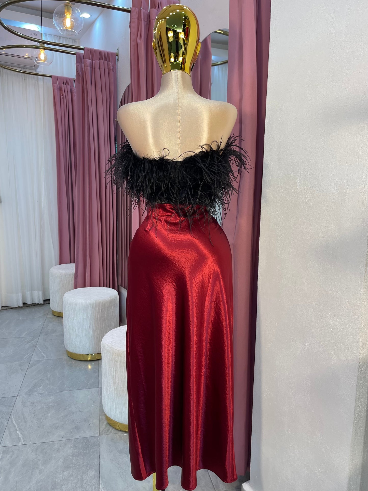 FALDA MAXI SATEN RED