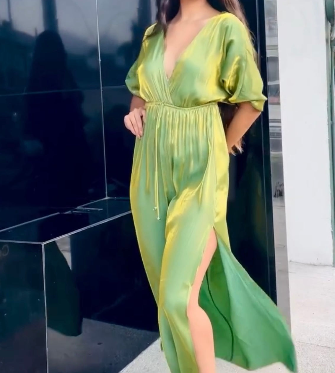 VESTIDO-MAXI METALICO MANGA CORTA