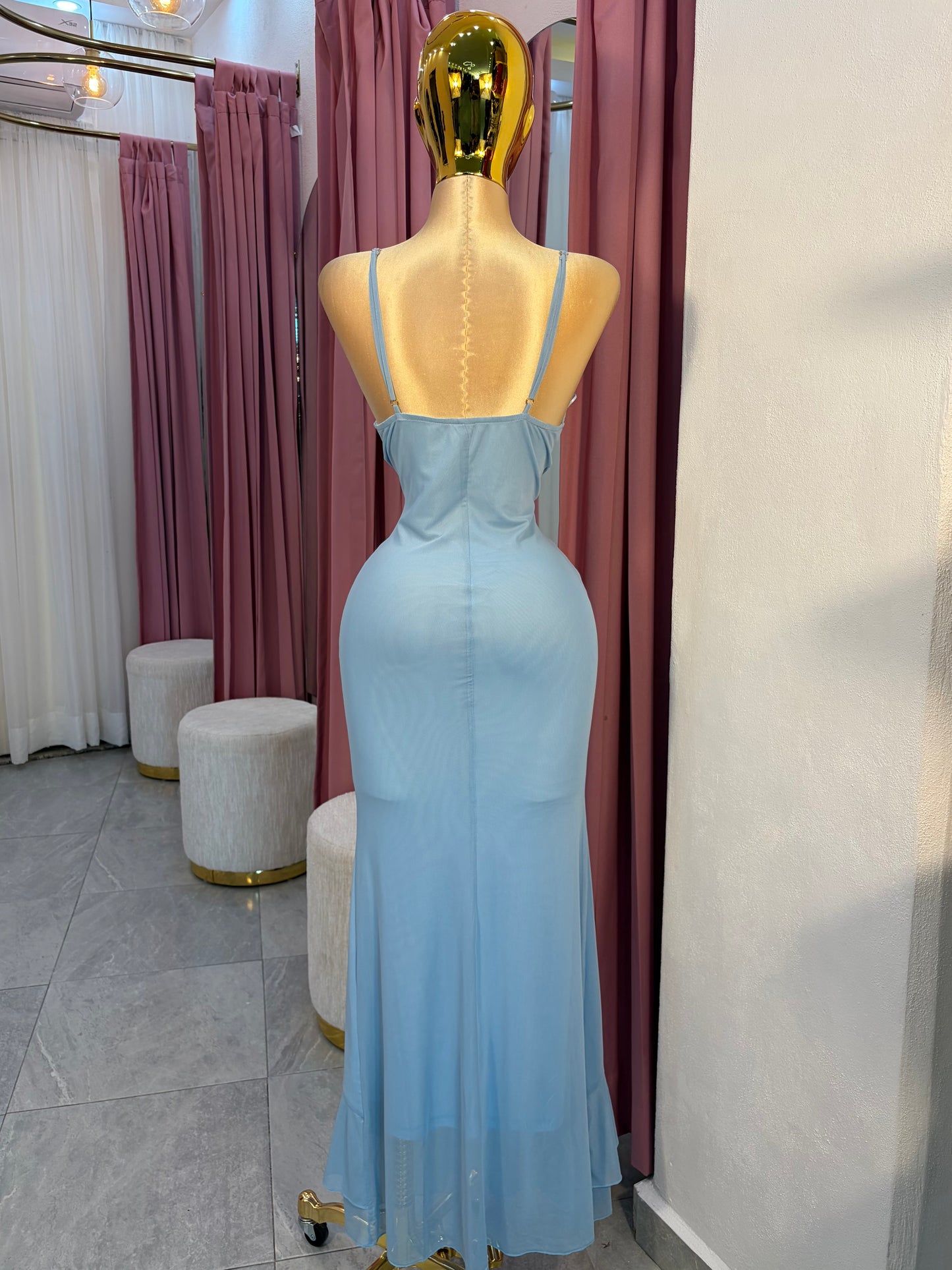 VESTIDO MAXI MESH BABY BLUE