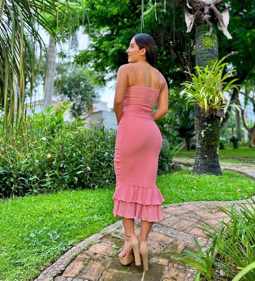 VESTIDO CORRUGADO MOÑO