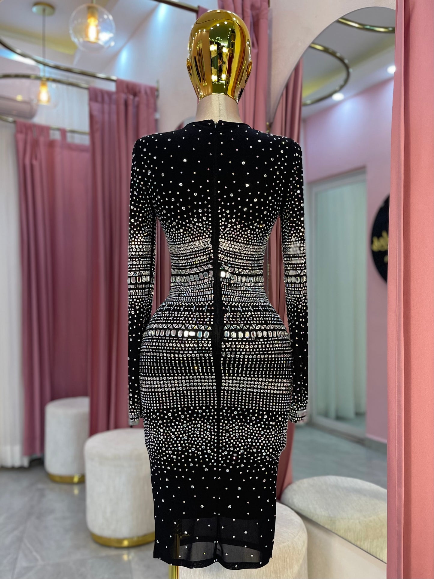VESTIDO MIDI MANGA LARGA CRISTALES