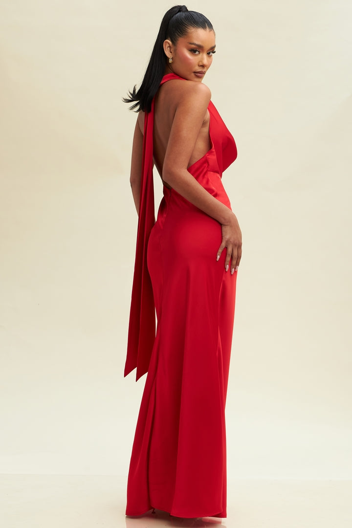 VESTIDO MAXI SATÉN HALTER ESC. ESPALDA
