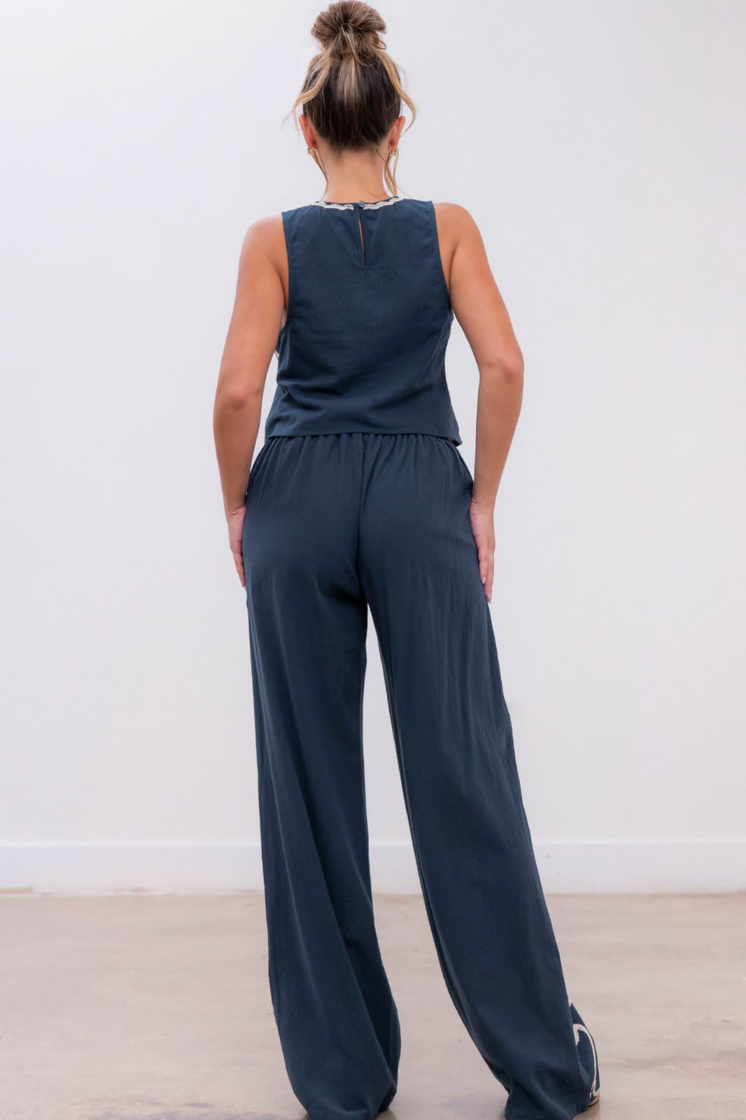 SET AZUL LINO BORDADO