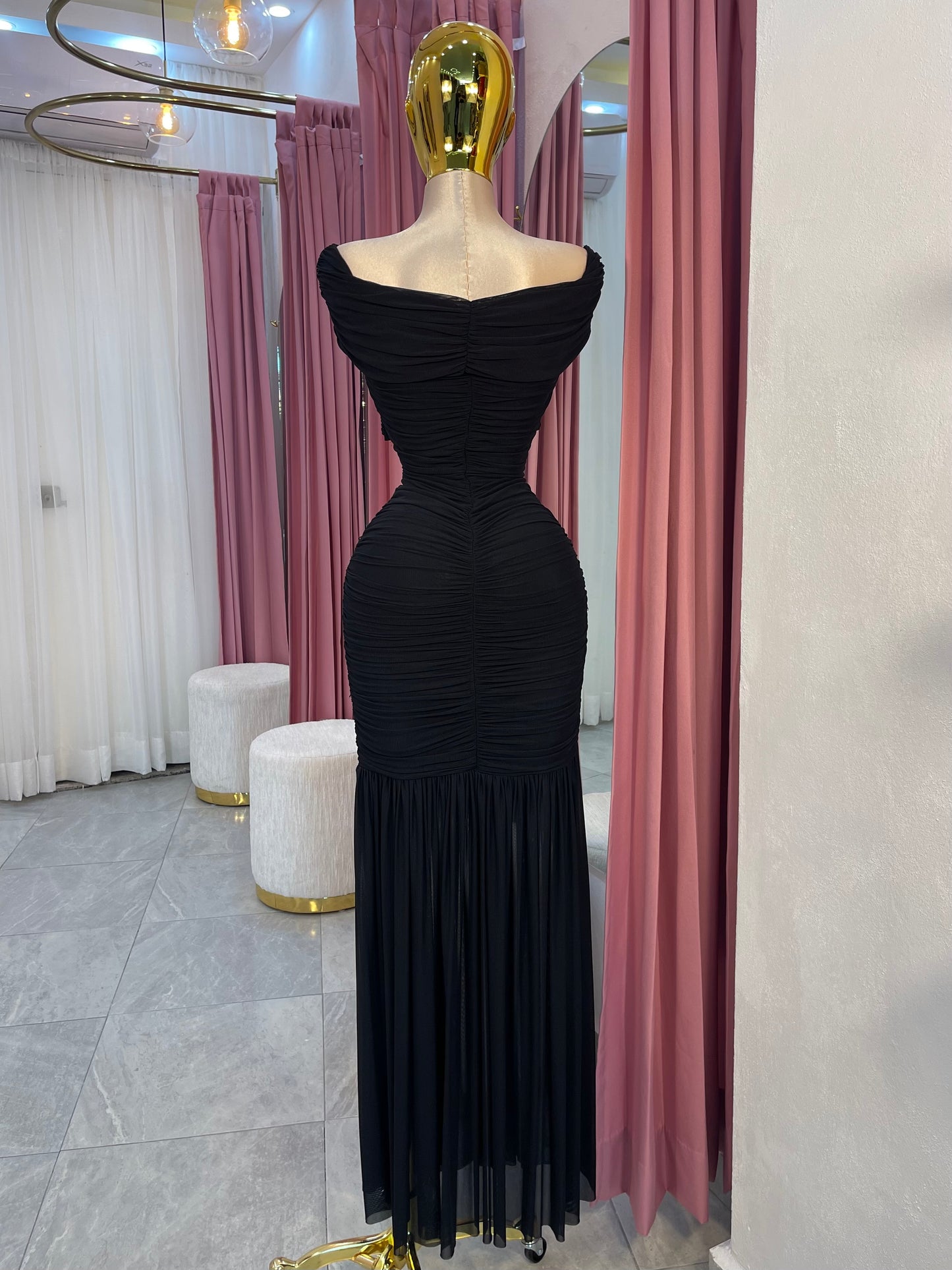 VESTIDO MAXI MESH OFF SHOULDER