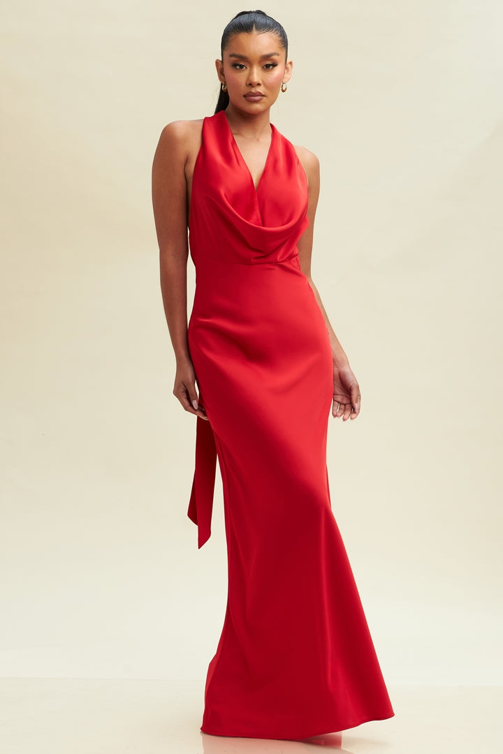 VESTIDO MAXI SATÉN HALTER ESC. ESPALDA
