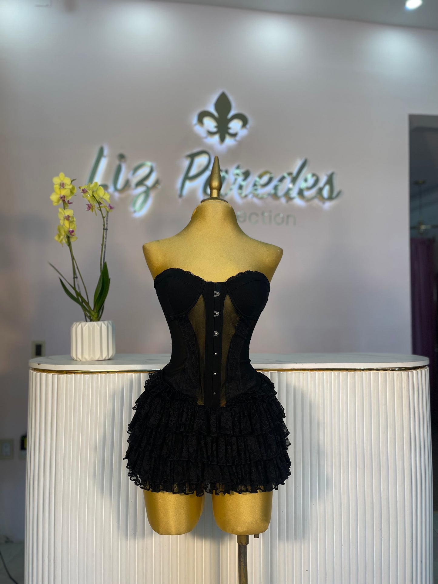 ROMPER CORSET/VOLANTES NEGRO ENCAJE