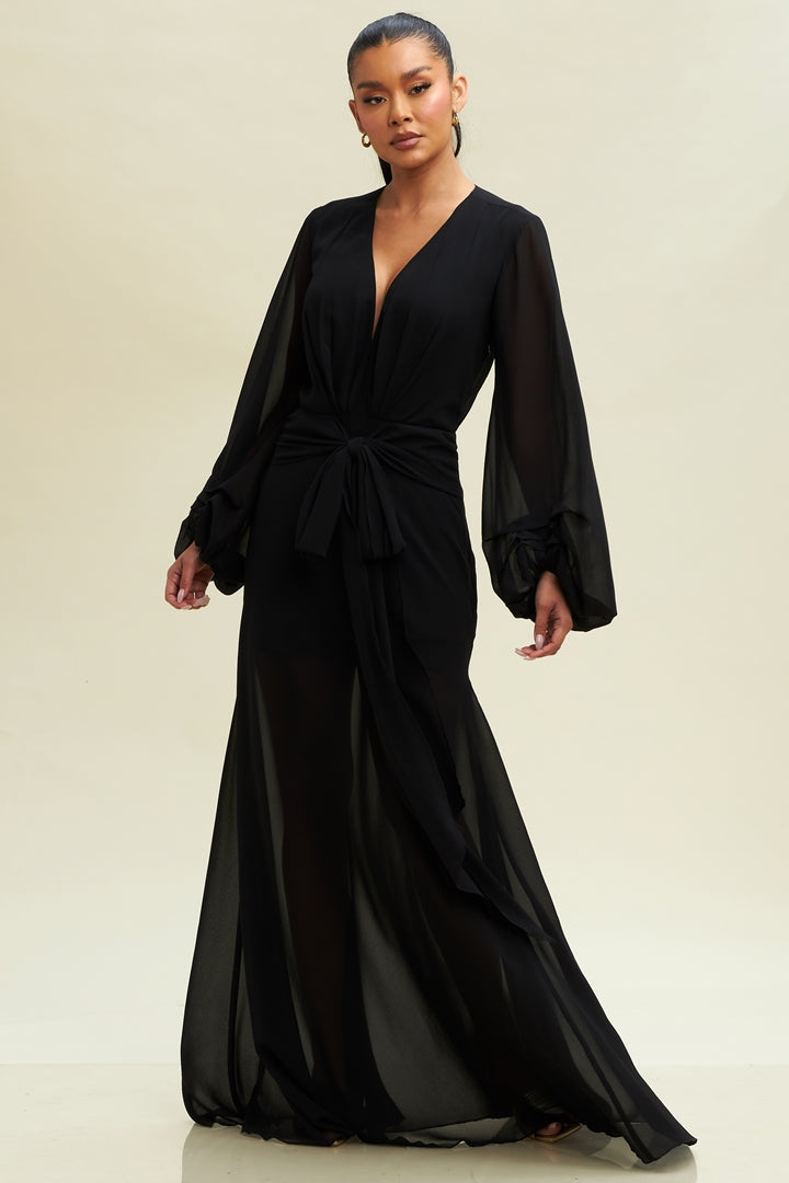 VESTIDO MAXI MANGA LARGA GASA