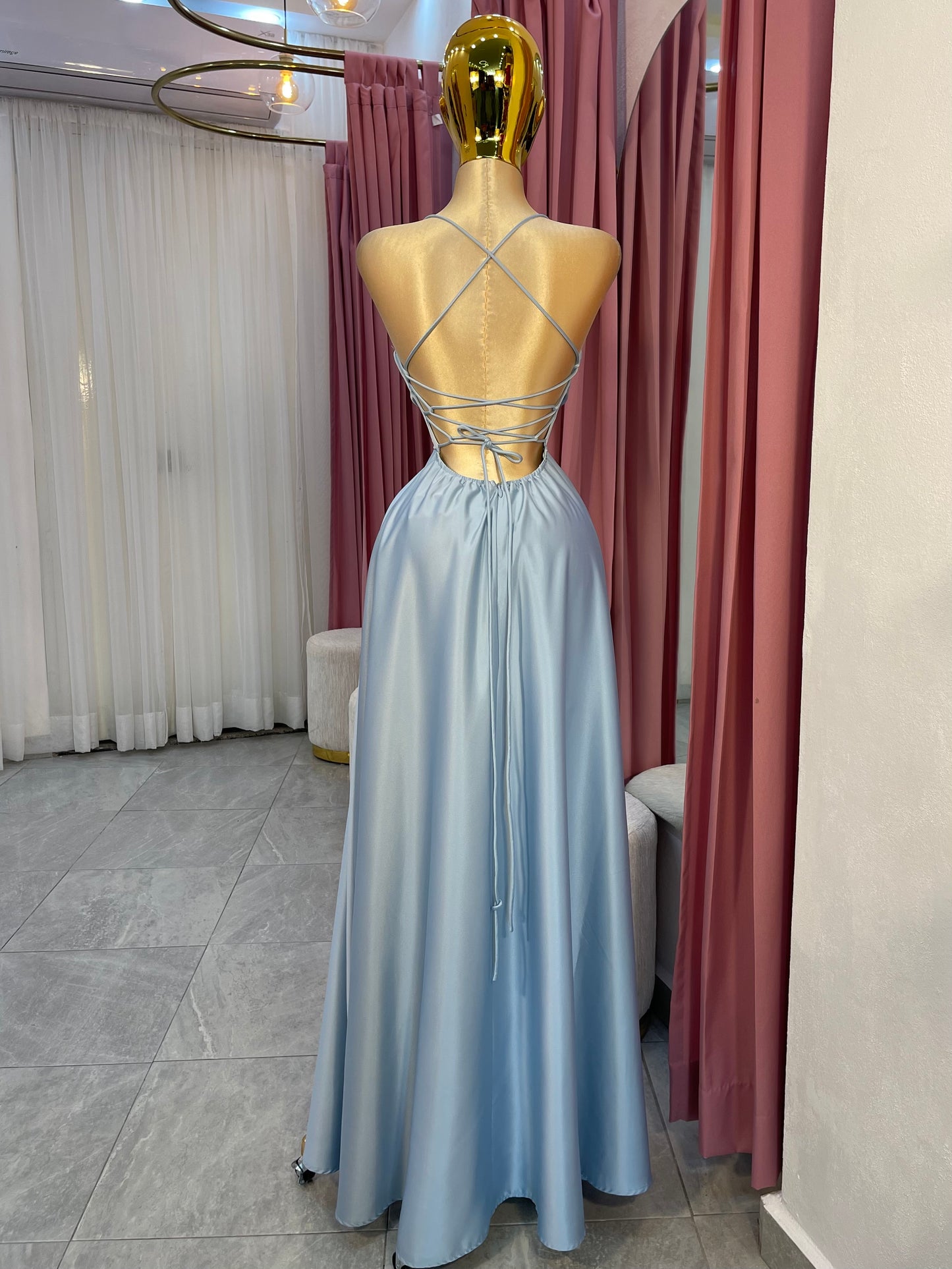 VESTIDO MAXI SATÉN AZUL