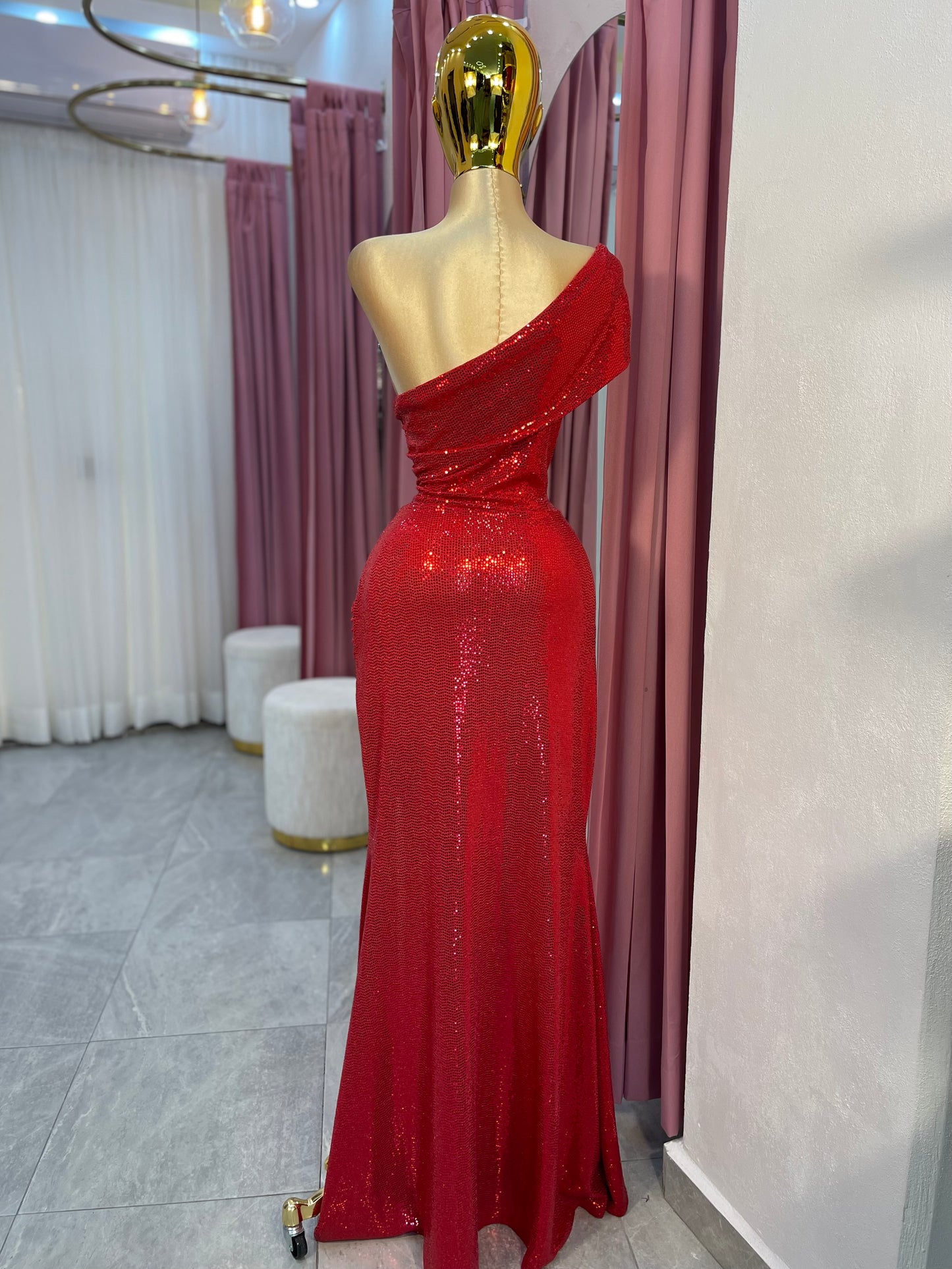 VESTIDO-MAXI ASIMETRICO BRILLOS UNA MANGA