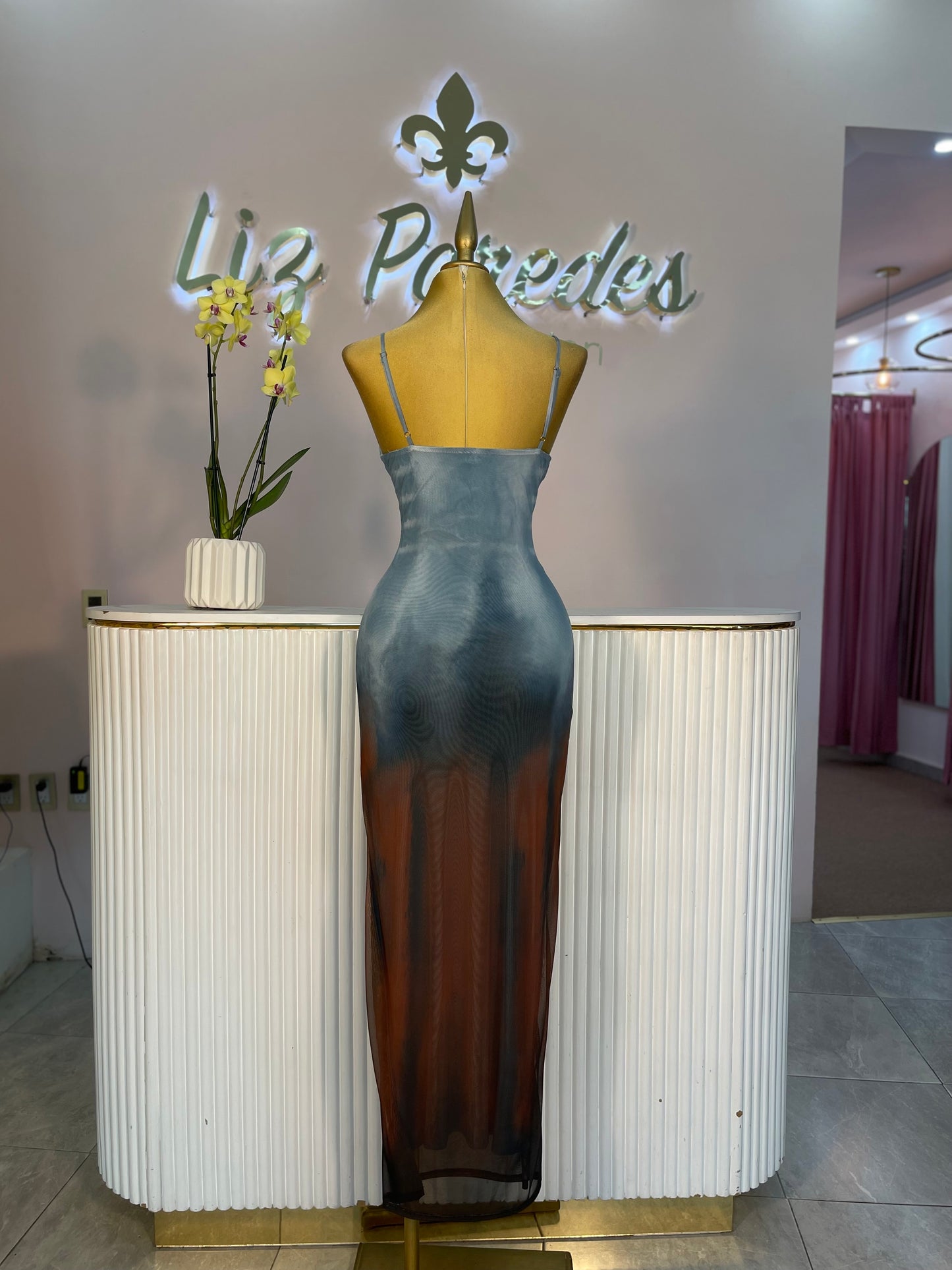 VESTIDO MAXI TIRANTES AZUL/CAFE