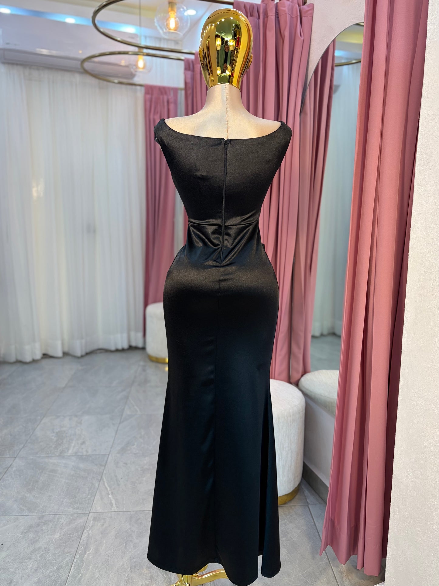 VESTIDO MAXI NEGRO DRAPEADO