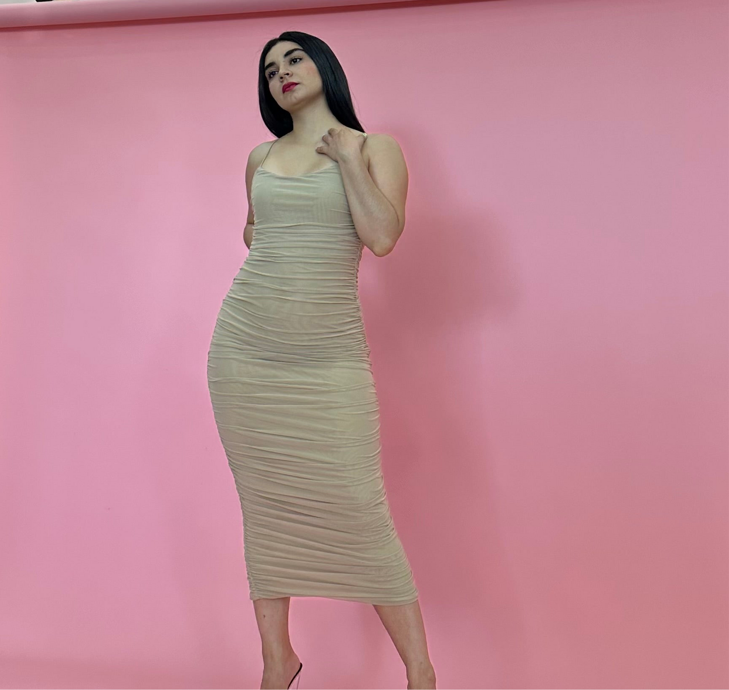 VESTIDO MIDI MESH TIRANTE