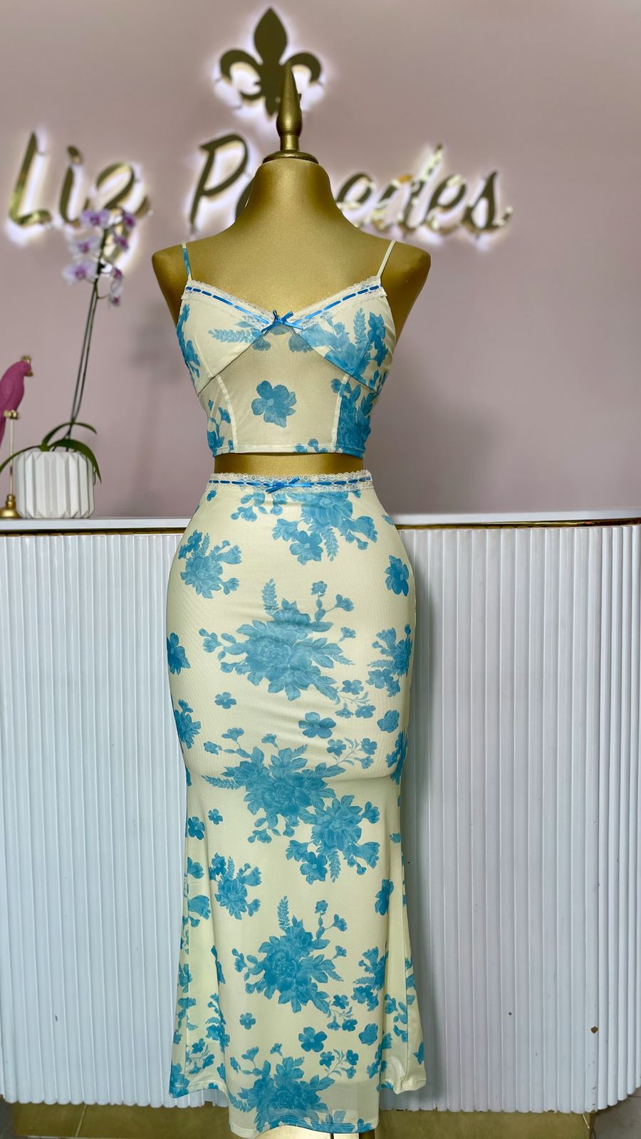 SET TOP/FALDA LARGA AMARILLO FLORES