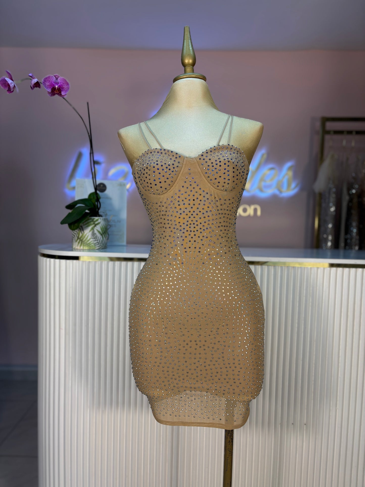 VESTIDO MINI CRISTALES TIRANTE