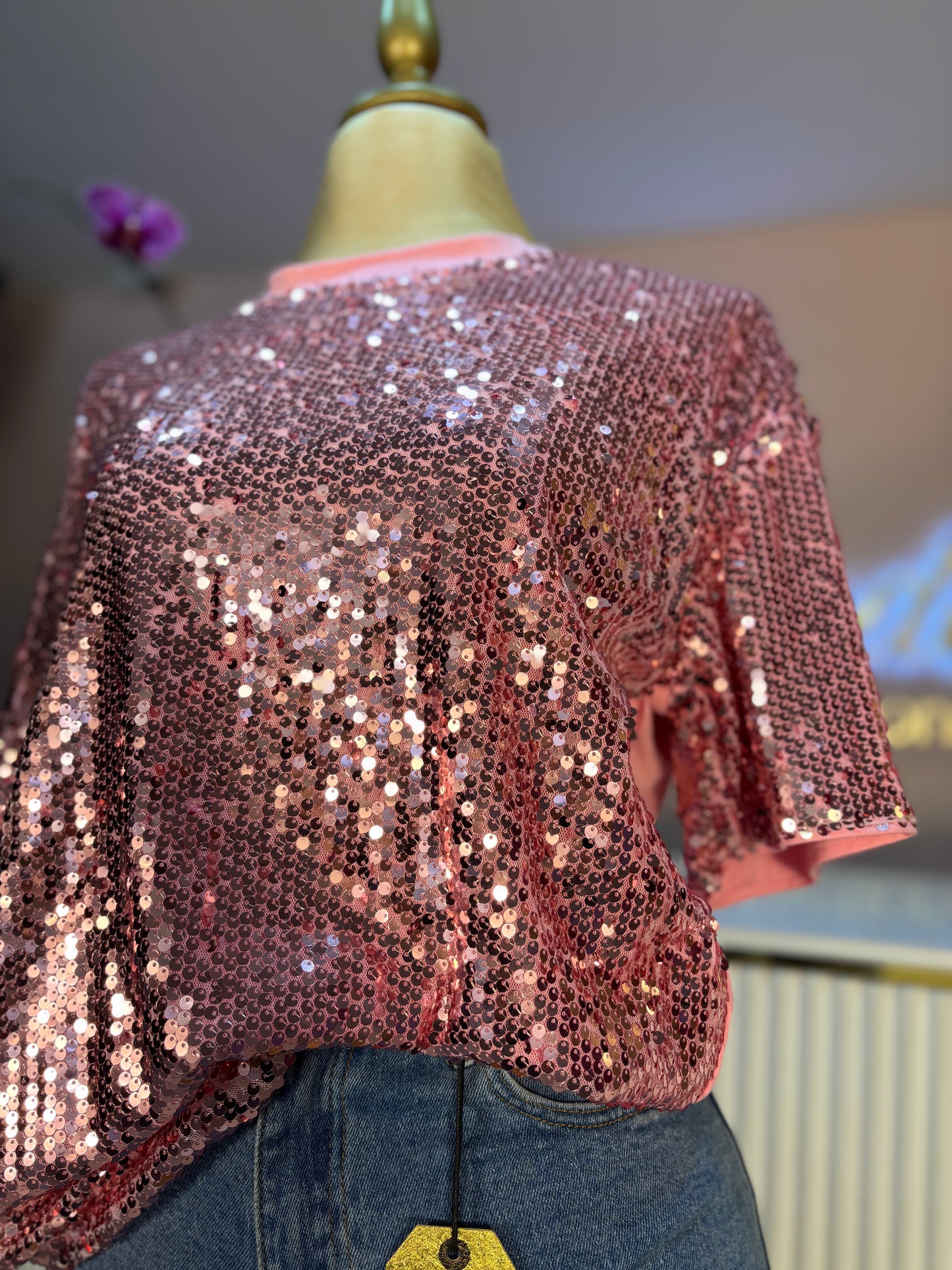 BLUSA OVER SIZE LENTEJUELA ROSA