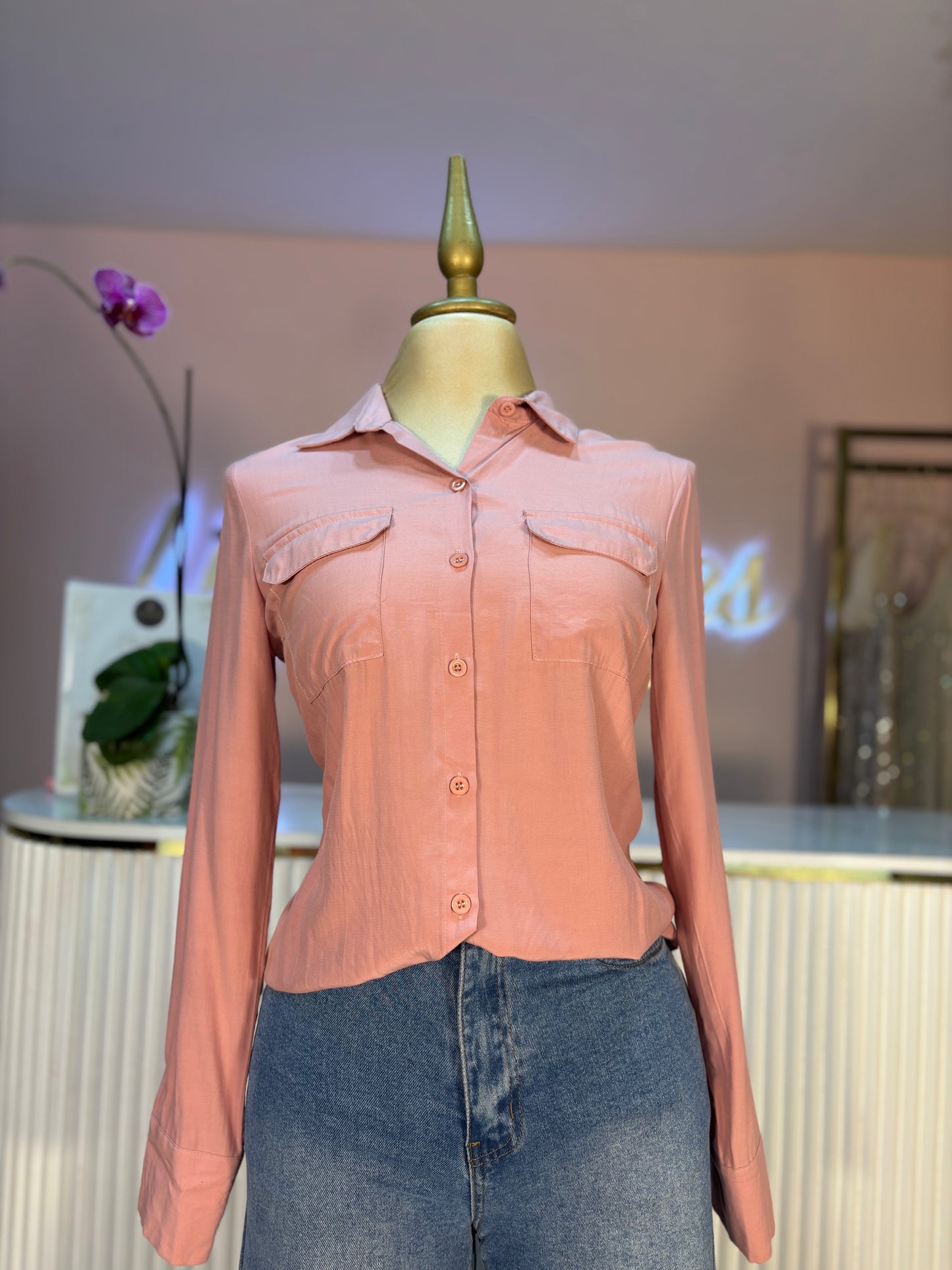 CAMISA RAYON ROSA BOTONES