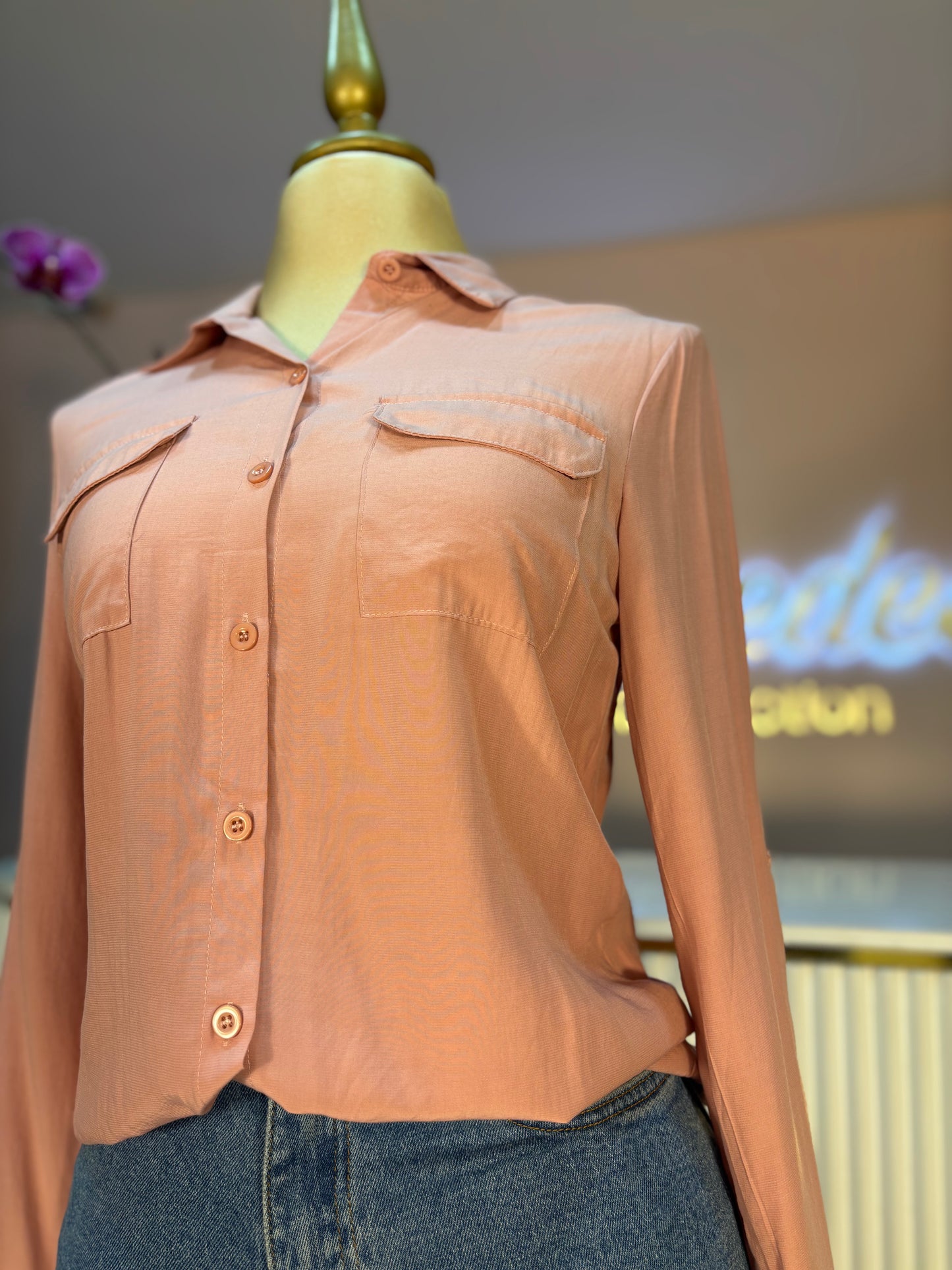 CAMISA RAYON ROSA BOTONES