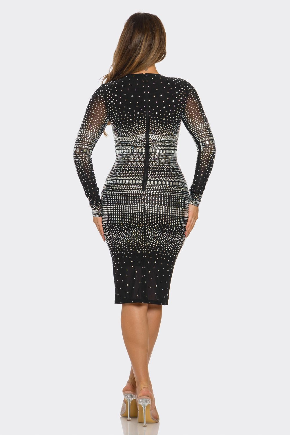 VESTIDO MIDI MANGA LARGA CRISTALES